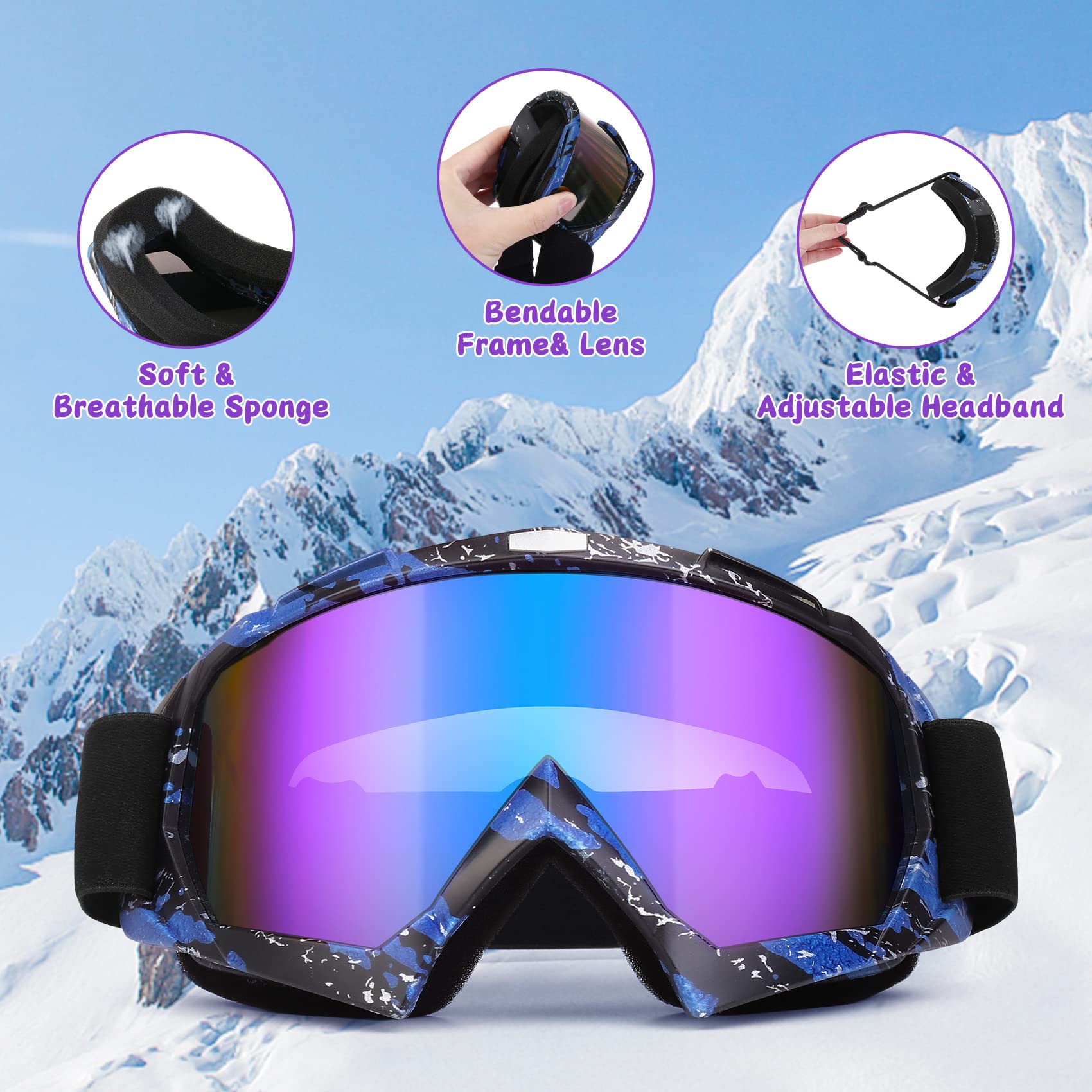 Micnaron ATV Goggles, 2-Pack Dirt Bike Goggles, Motorcycle Goggles, MX Goggles Powersport Goggles Ski Goggles for Men Women Adul