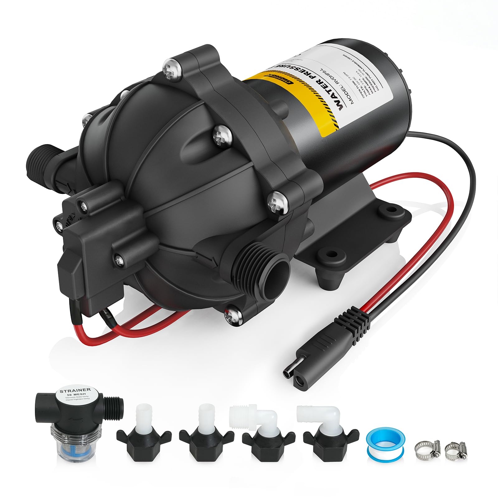 Gidrox 12V RV Water Pump, 7.0 GPM 70 PSI Diaphragm Pump, 12Volt Quiet Fresh Water Pump with Pressure Switch, Self Priming Pressu