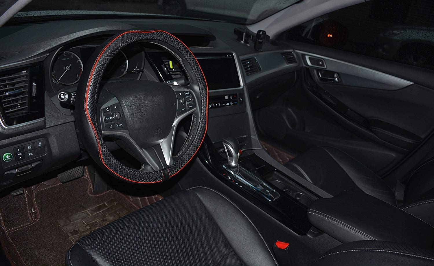 Rueesh Microfiber Leather Car Steering Wheel Cover, Soft Padding, Durable, No Smell, Universal 15 Inch Steering Cover, Anti-Slip