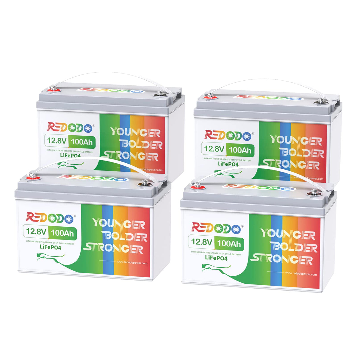 Redodo 4 Pack 12V 100Ah Lifepo4 Battery, Deep Cycle Battery With 100A Bms, Group