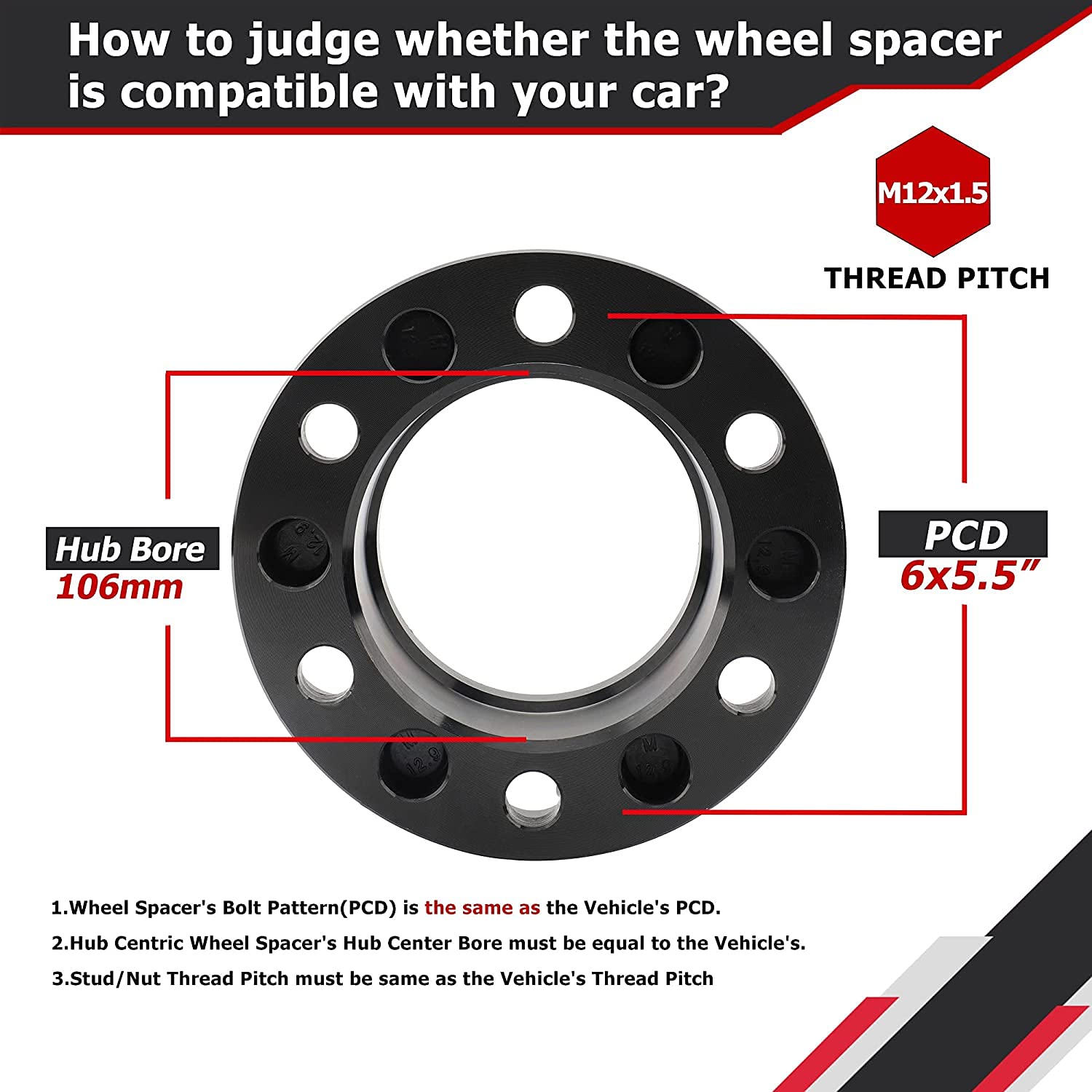 Richeer 6X5.5 Hub Centric Wheel Spacers With For Tacoma 4Runner Tundra Fortuner Ventury Gx470 Gx460, 4Pcs 1 Inch Forged 6X139.7Mm Wheel Spacers With 12X1.5 Studs & 106Mm Center Bore