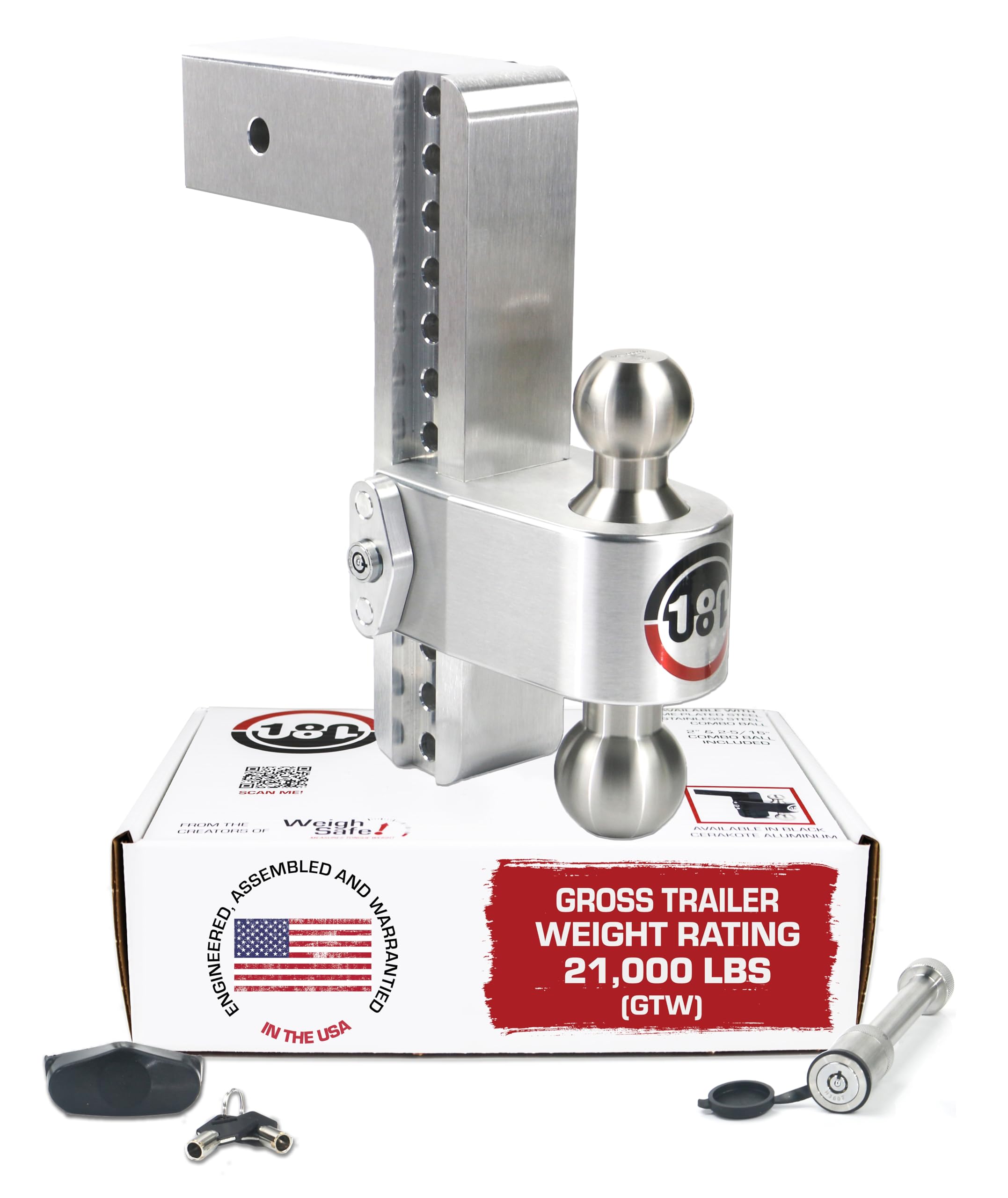 Weigh Safe Adjustable Trailer Hitch Ball Mount, 10'' Adjustable Drop Hitch For 3'' Receiver W/ 2 Pc Keyed Alike Lock Set, Heavy 