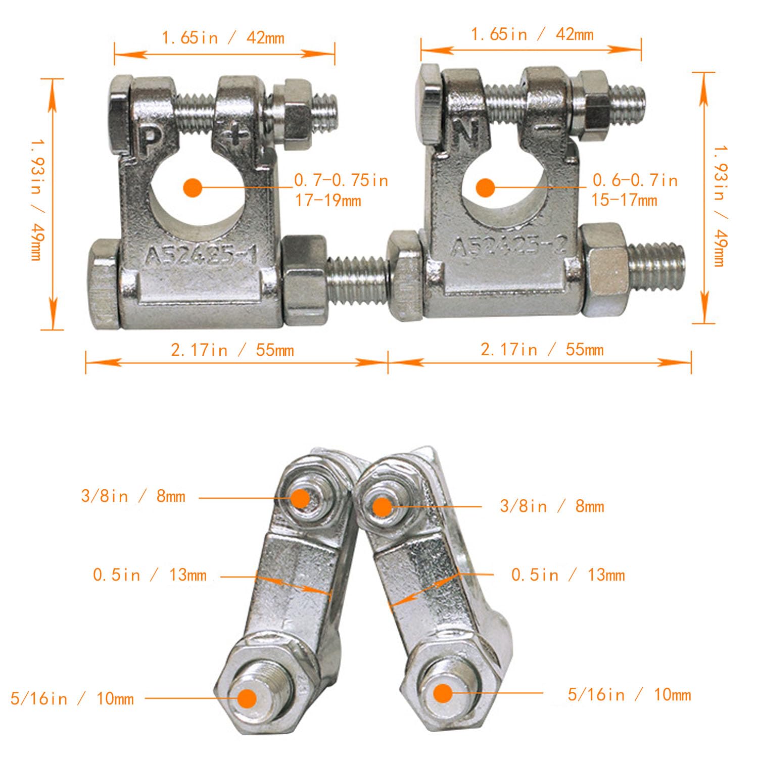 DLronwey Battery Terminal Connectors,Military Spec Positive Negative Heavy Duty Battery Terminals with 8 pcs 2 Gauge 3/8'' Coppe