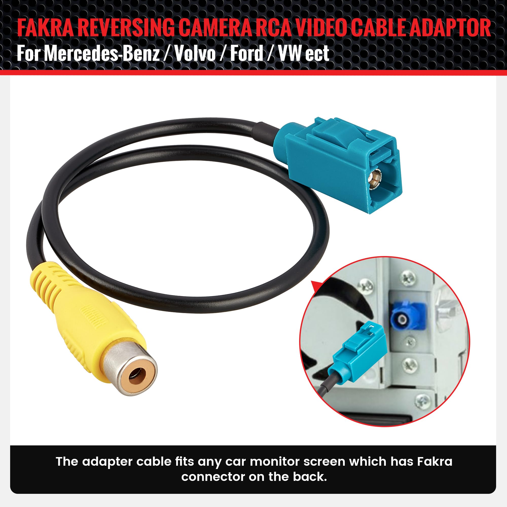 RED WOLF Reverse Camera Adapter Fakra Z to RCA Female Plug for Mercedes Benz, Volvo, Ford - RWBZ1621, Black