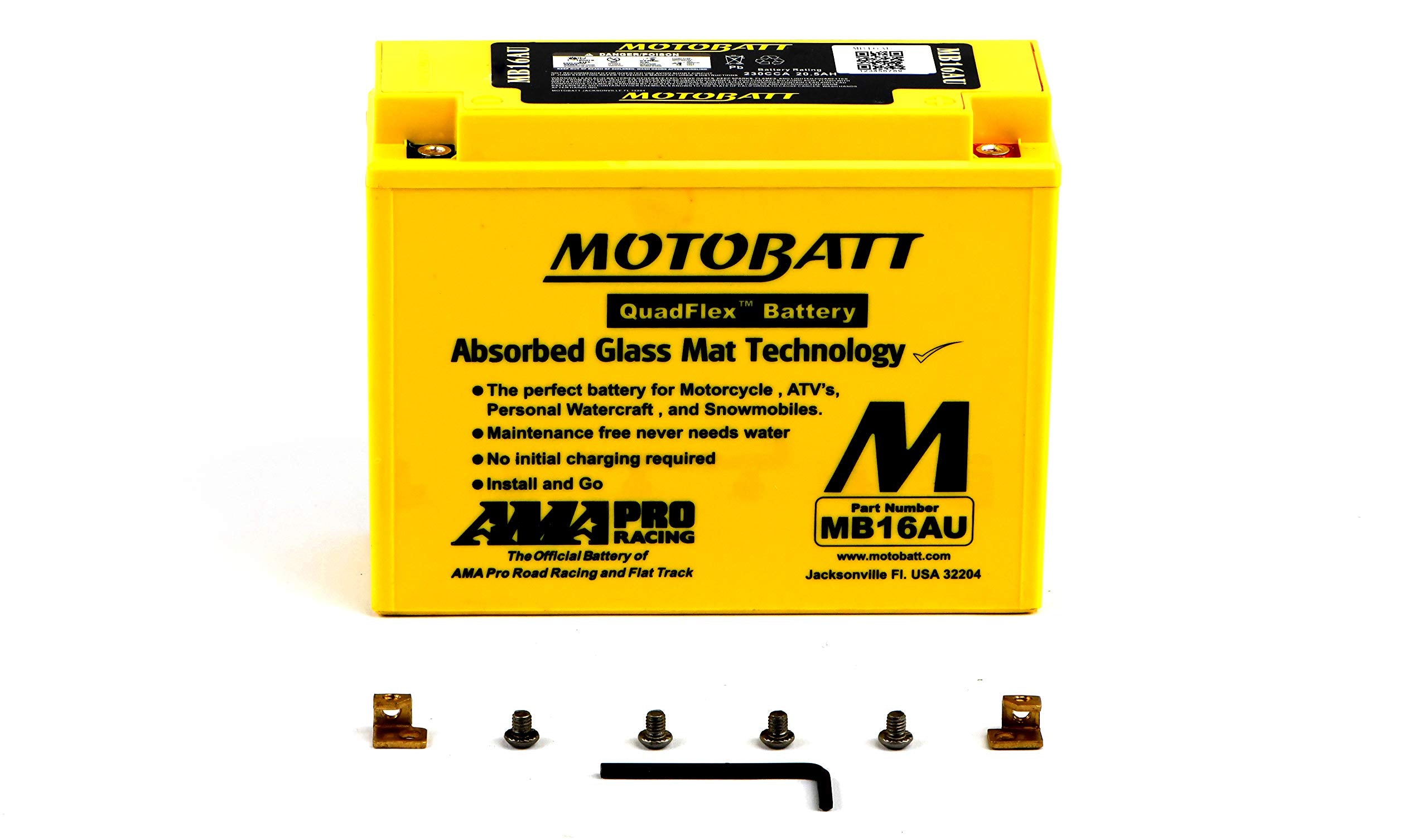 Motobatt Mb16Au (12V 20.5 Amp) 230Cca Factory Activated Quadflex Agm Battery