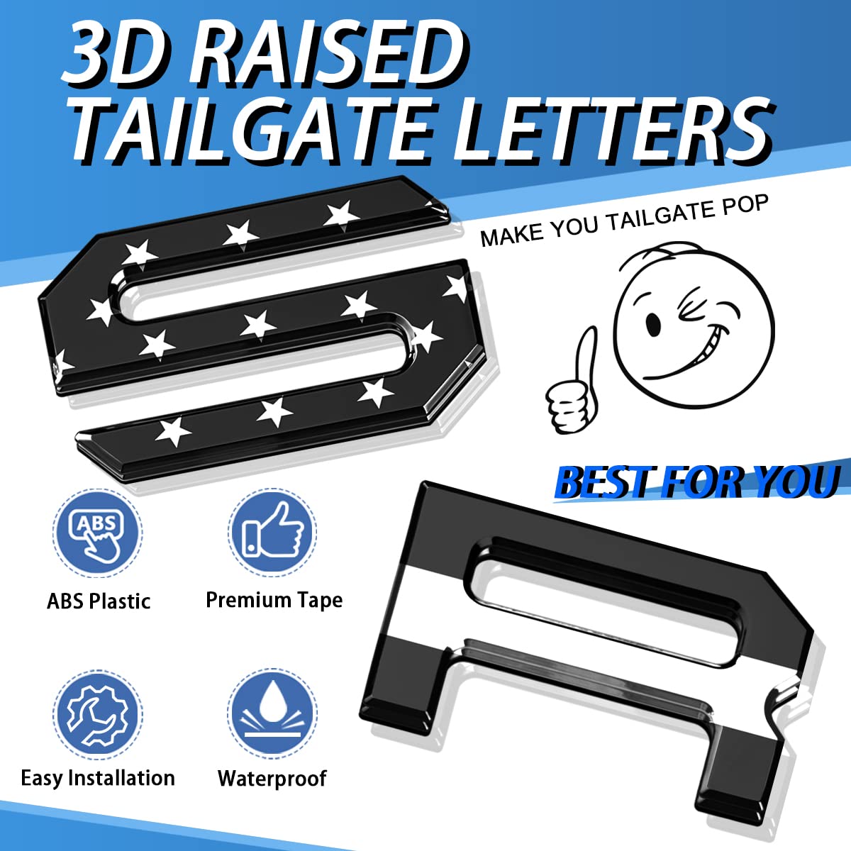 Tailgate Insert Letters Compatible for 2022 2023 Santa Cruz 3M Adhesive & 3D Raised Tailgate Decal Letters (Black American Flag)