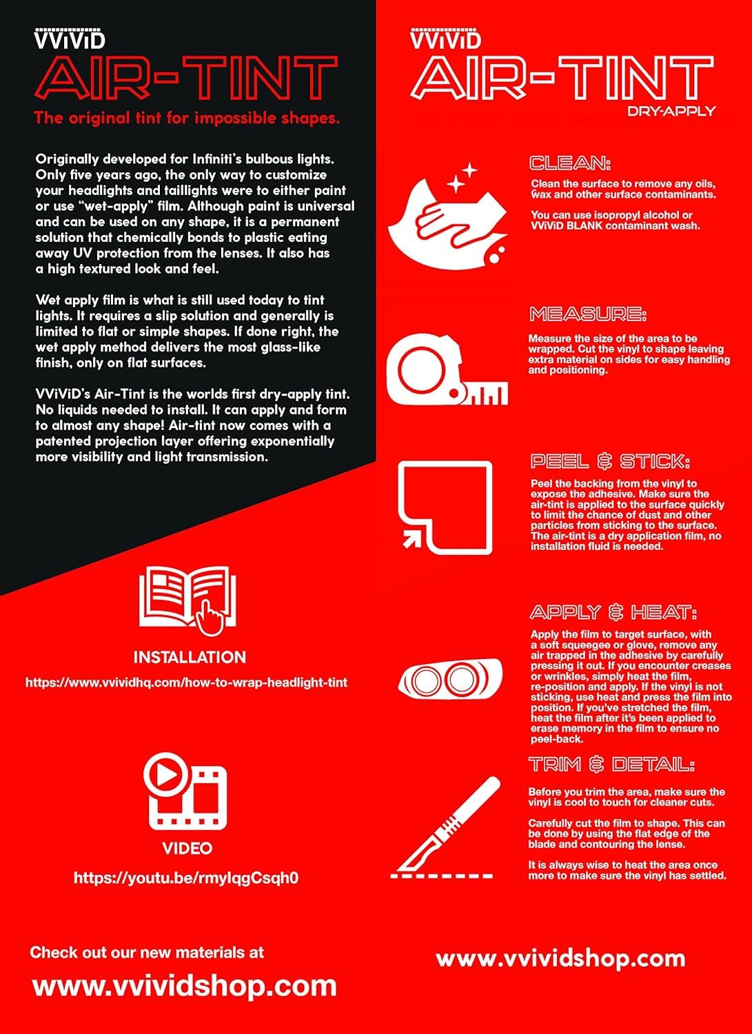 Vvivid Smoke Black Gloss Vinyl Headlight Foglight Transparent Tint Wrap Self-Adhesive (16'' X 48'' W/Detailer And Felts)