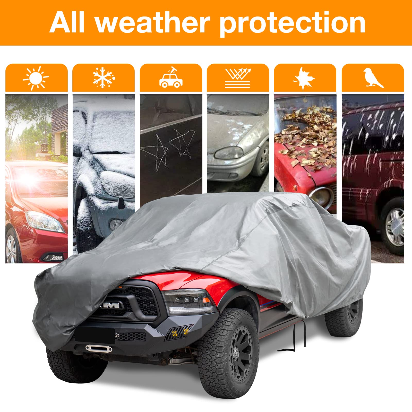 XCAR Ultra Light Waterproof Truck Car Cover for Automobiles All Weather Protection, Windproof & Breathable, Fits Cars Up to 250'