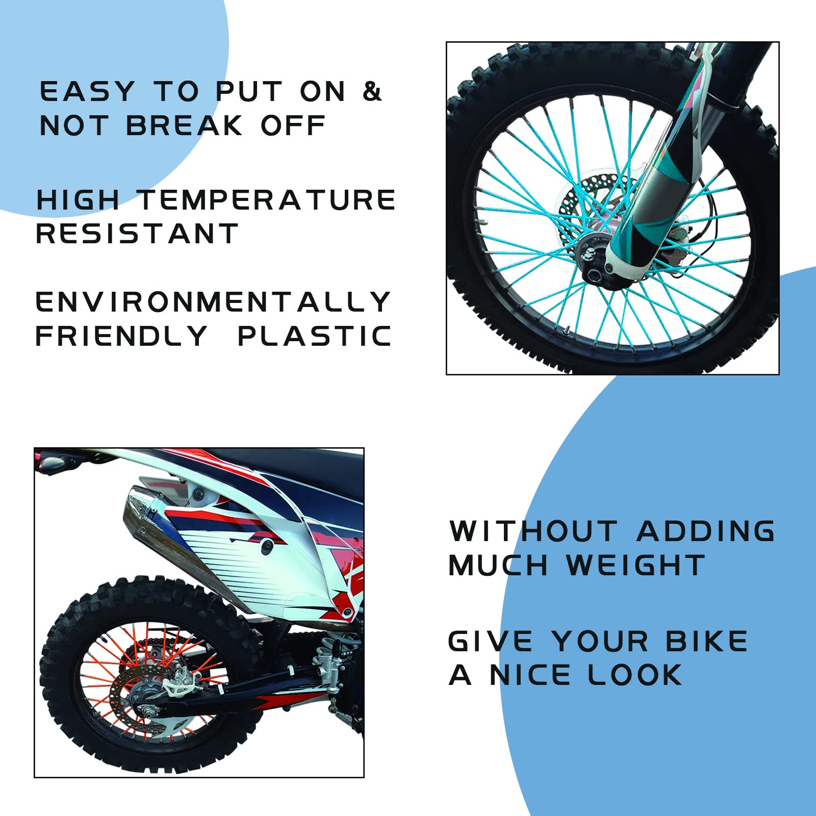 Worldmotop 72Pcs Dirt Bike Spoke Covers Wheel Spoke Wraps Wheel Rim Spoke Skins Universal Replacement for Yamaha Honda BMW Suzuk