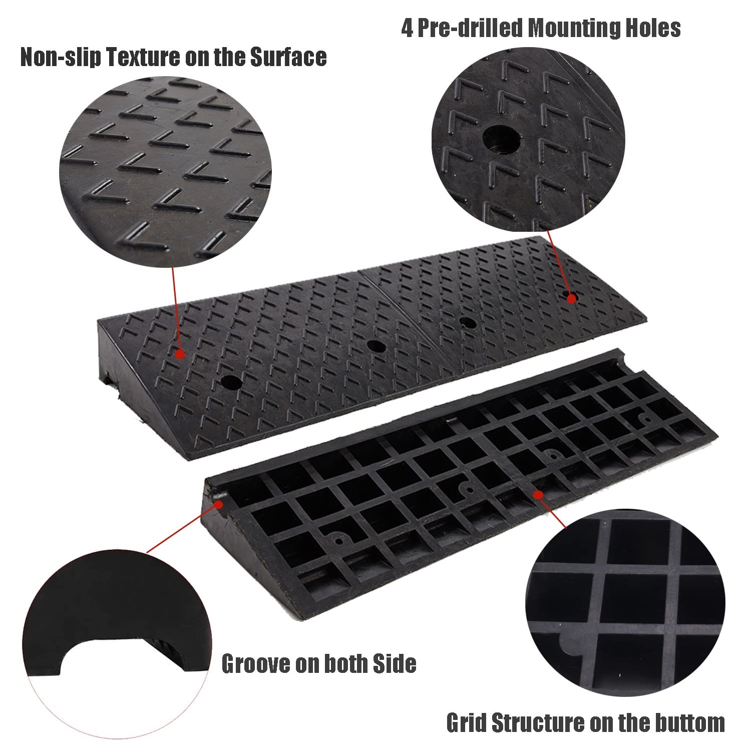 Nisorpa 2'' Rise Rubber Curb Ramp Heavy Duty Loading Rubber Curb Ramps 10 Tons Driveway Ramp Car Slope Ramp For Loading Dock Bik