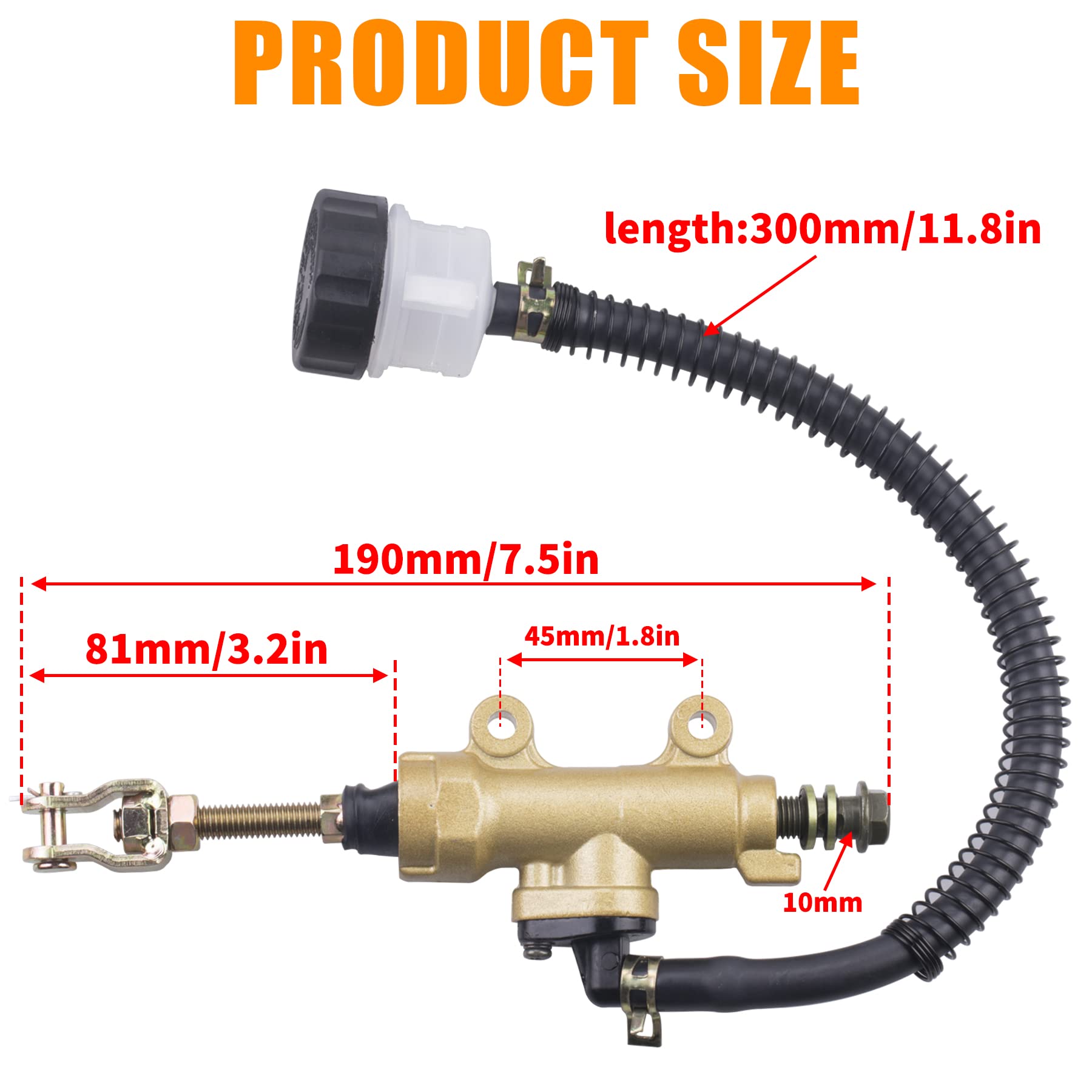 Mwmnun Universal Rear Brake Master Cylinder Compatible With 70Cc 90Cc 110Cc 125Cc Atv/Chinese Dirt Bike/Yerf Dog 150Cc Arctic Cat 700 Efi 2006 Roketa Taotao Yard Card 150Cc Go Karts(Gold)