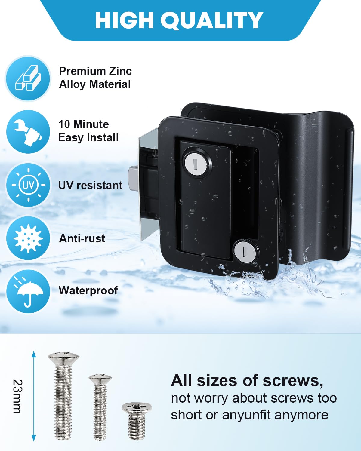 Kohree Upgraded Rv Door Lock Replacement With Paddle Deadbolt, 100% Zinc Alloy, Camper Door Handle Latch, Rv Enclosed Travel Trailer Entry Door Lock With Keys For Camper Horse Trailer Cargo, Black