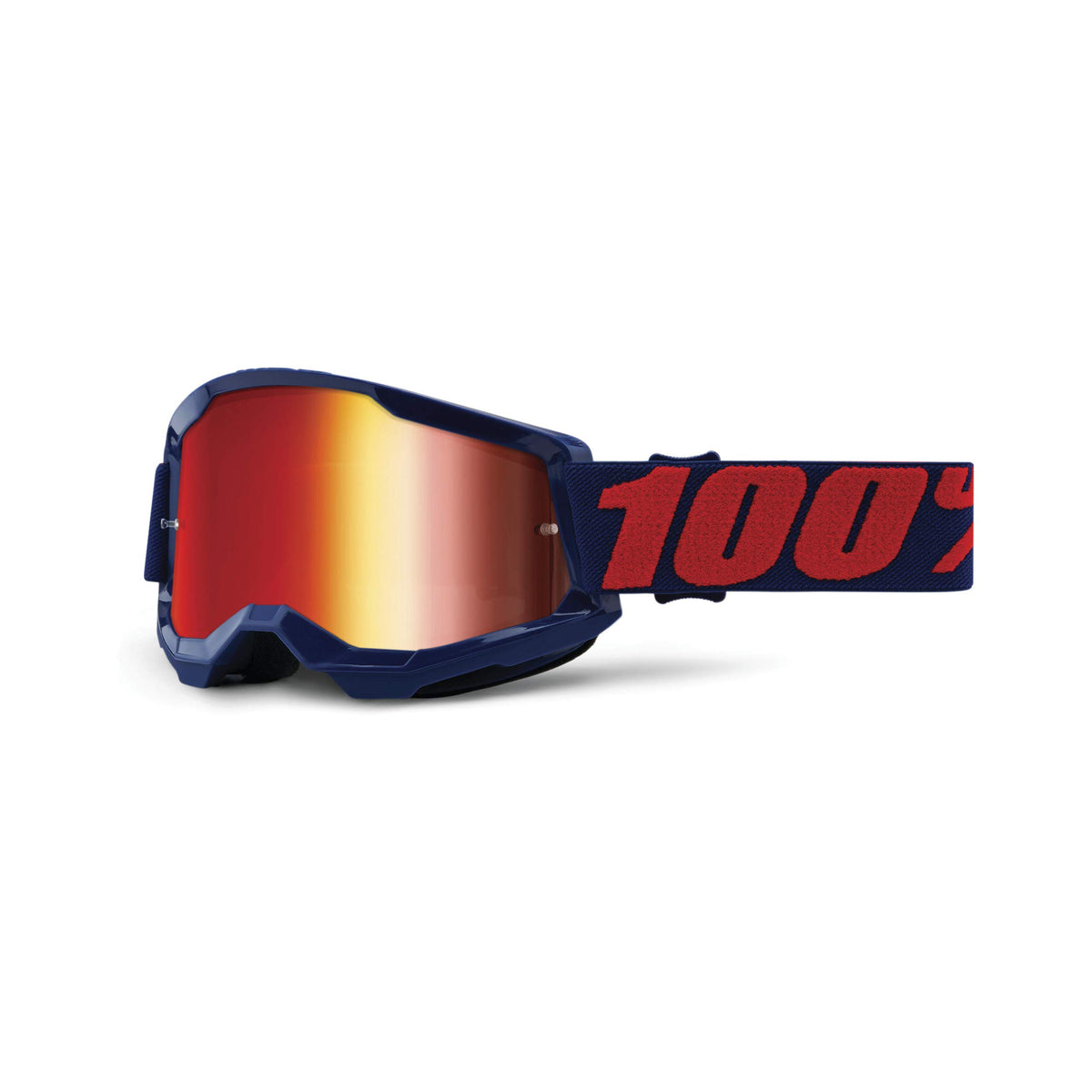 100% Strata 2 Motocross & Mountain Bike Goggles - MX and MTB Racing Protective Eyewear (Masego - Mirror Red Lens)
