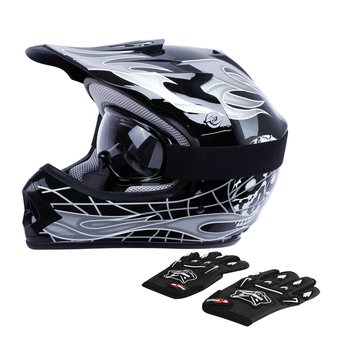 Tct-Mt Helmet Motocross Wgoggles+Gloves Dot Youth Helmet Hot Black Skull Dirt Bike Atv Helmet Black Skull Medium