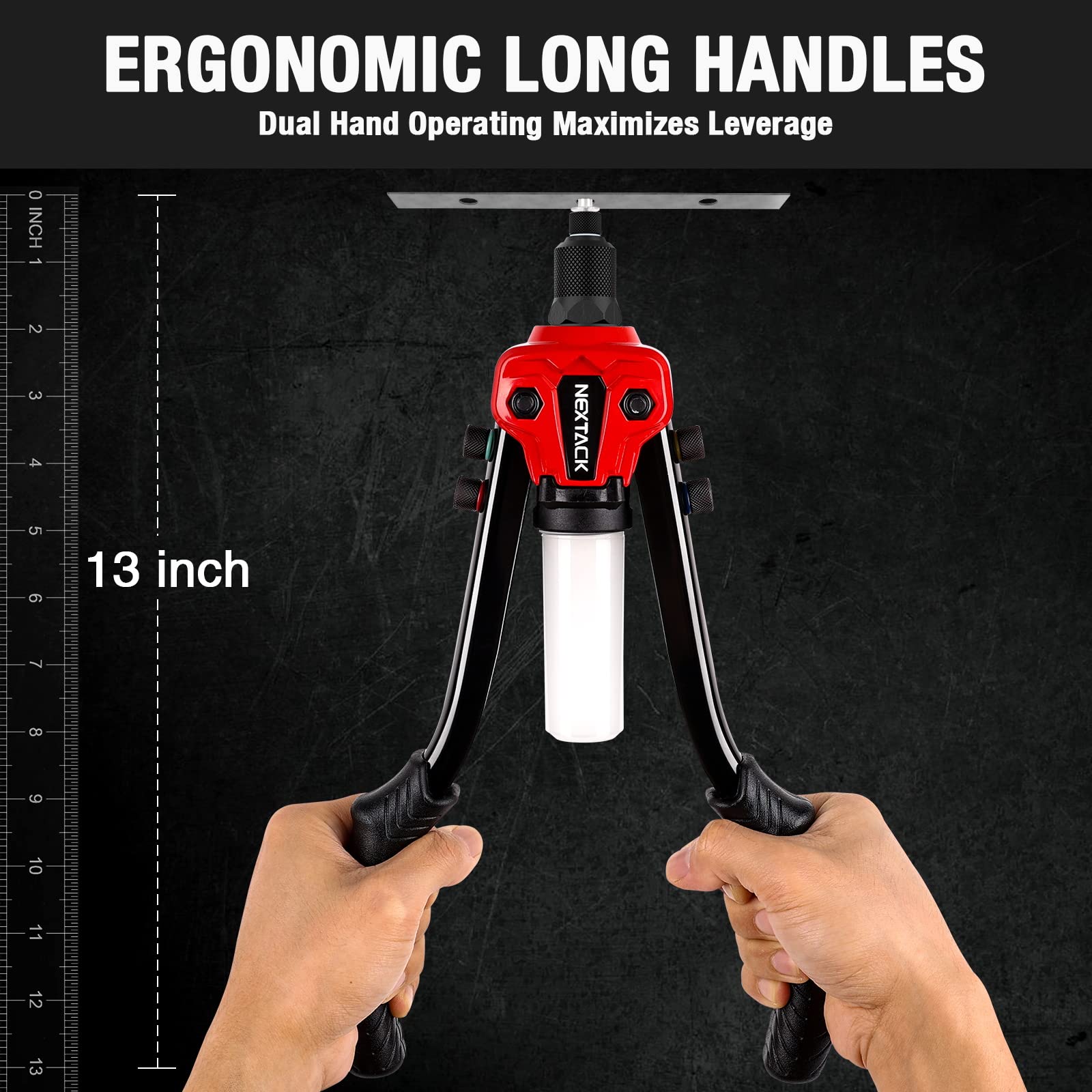 NEXTACK Rivet Gun Kit, 1/4 Pop Rivet Gun w/ 350 Assorted Rivets, 13 '' Full Metal Two-Handed Heavy Duty Riveter Tool Setter with