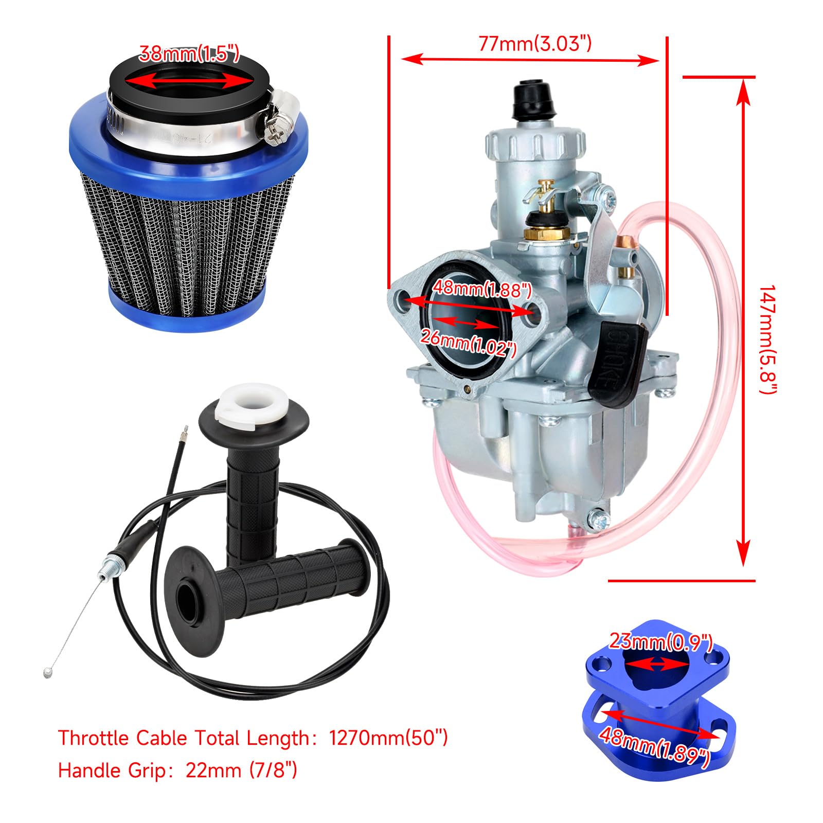 FVRITO VM22 Carburetor Carb Throttle Cable Kit for Predator 212cc 196cc Coleman CT200U CT200U-EX BT200X Mini Bike KT196 Go Kart