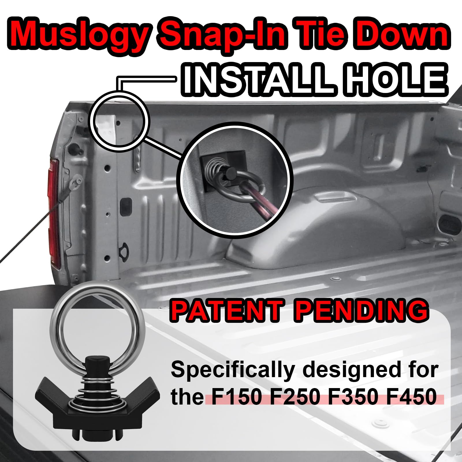 Muslogy Truck Bed Cargo Net Compatible with 2015+ Ford F150 & 2017+ F250/F350/F450 Accessories Storage Organizer Envelope Net wi