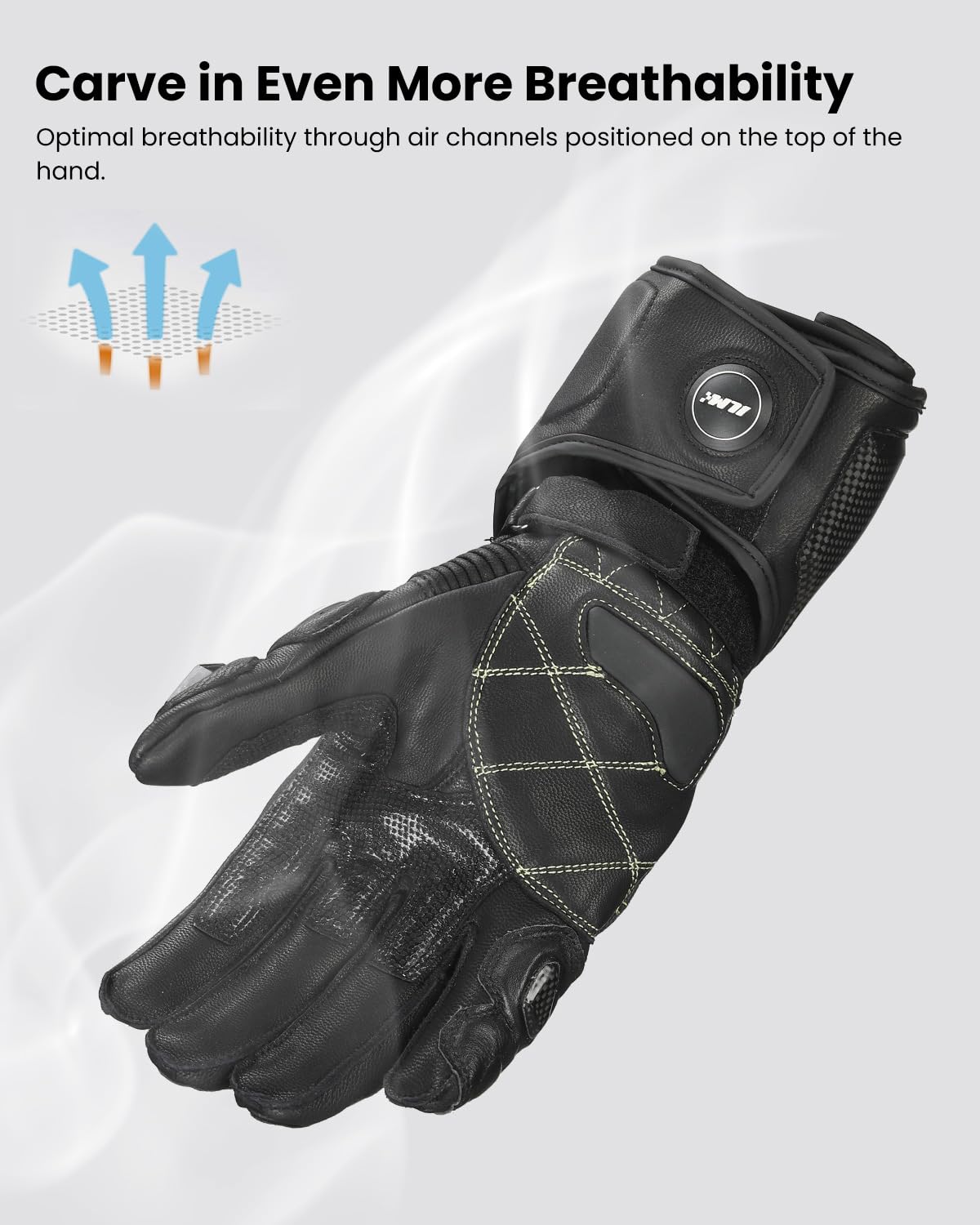 Ilm Air Flow Leather Motorcycle Gloves For Men And Women Model-Grc01L (L, Black-Long)