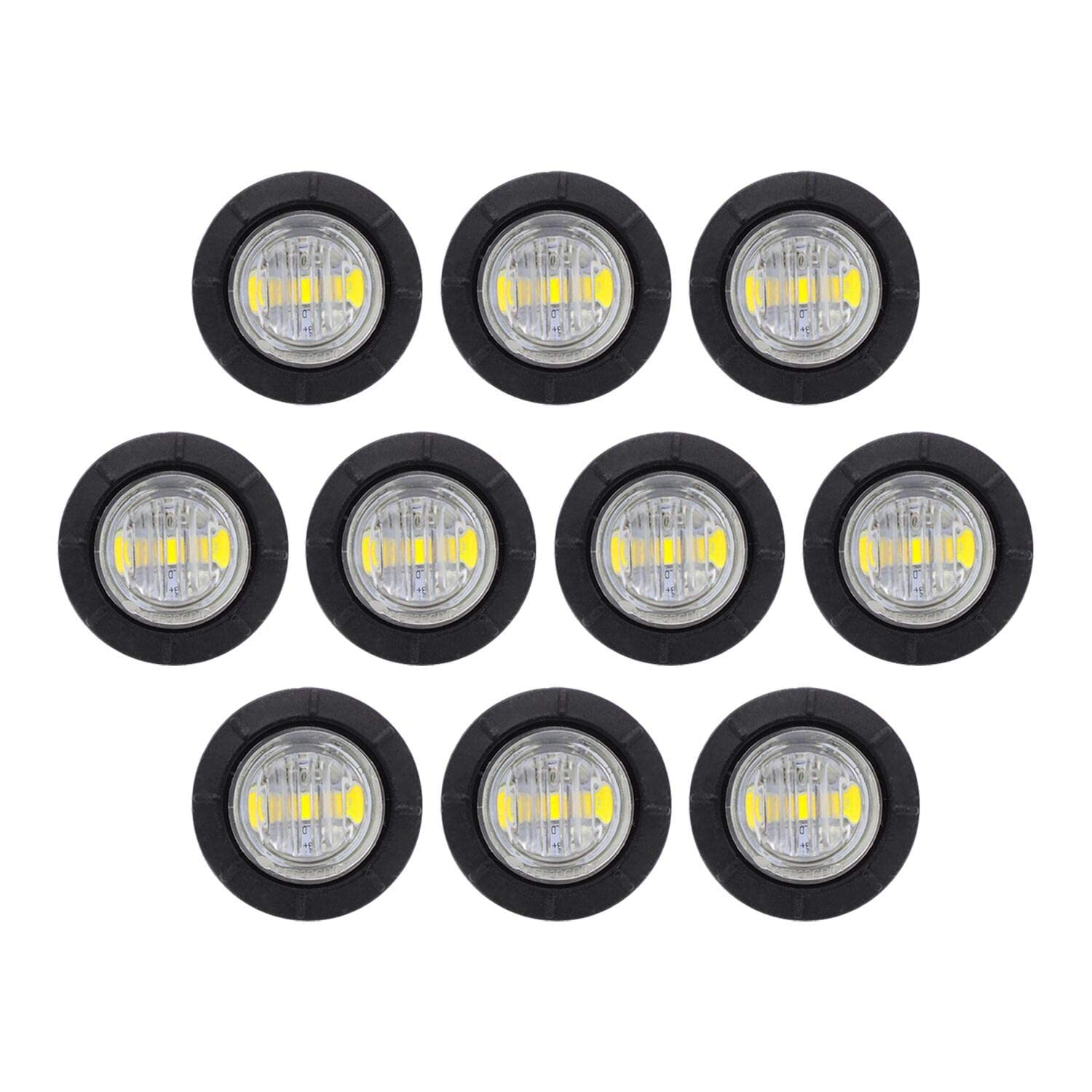 Tmh 10 Pcs 3/4 Inch White Side Marker Indicator Lights Mini Round Front Rear With Rubber 3 Led For Trailer Truck Lorry Car 3 Led