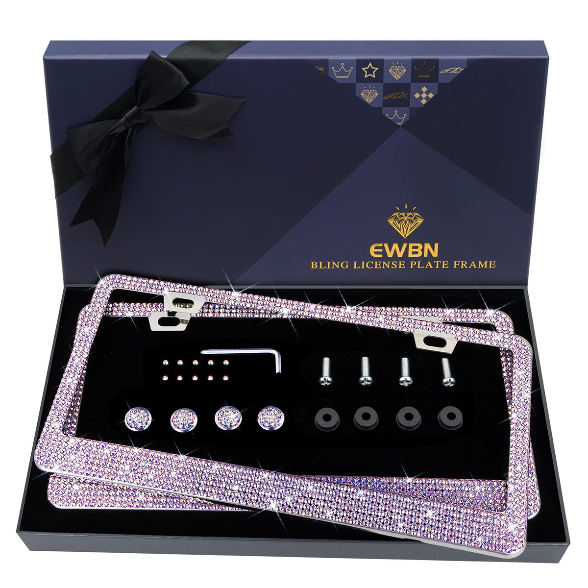 Bling Rhinestone License Plate Frame For Women,Diamond Sparkly License Plate Frames Stainless Steel Frames & Over 1200 Pcs Fines