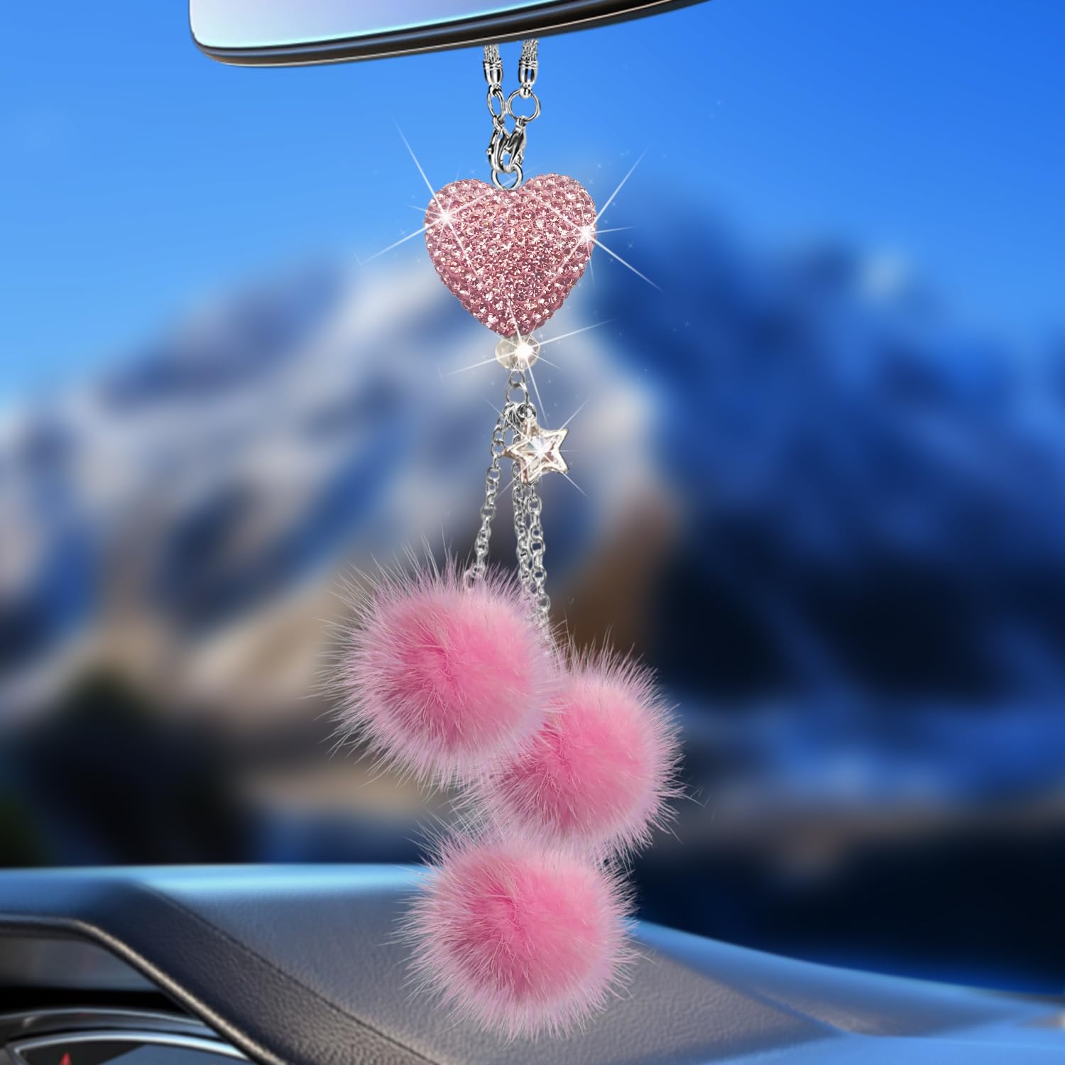 Pink Bling Car Accessories Interior For Women - Girly Crystal Car Rearview Mirror Decor, Cute Rinestones Diamond Para Carro De M