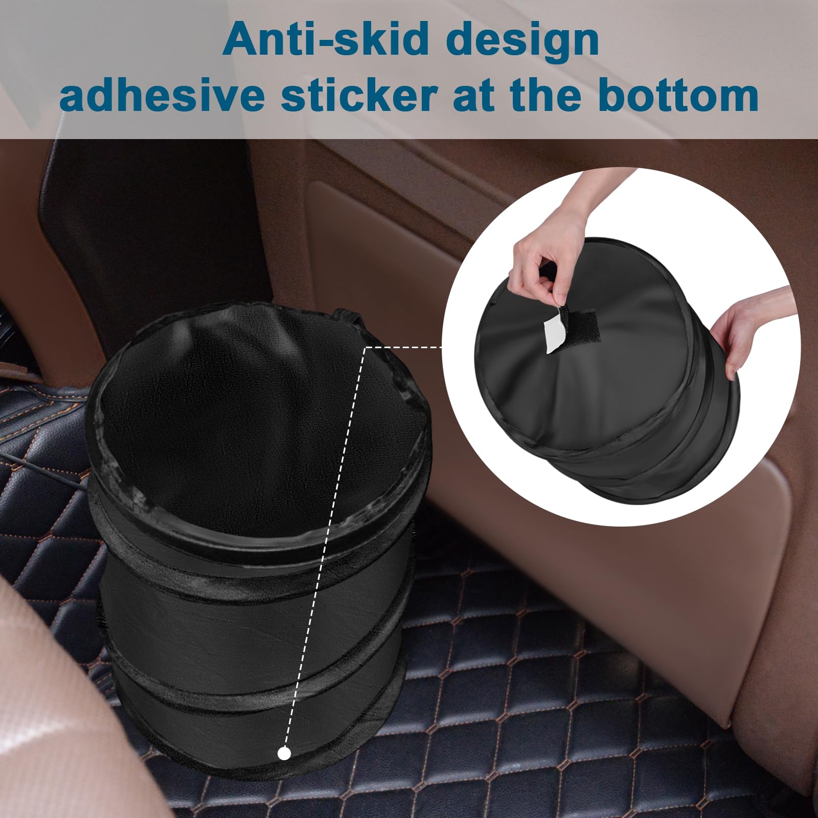 Kincown Car Trash Can, Large-Sized Pop-Up Car Trash Bin, Collapsible Car Garbage Can, Car Trash Bag With Elastic Band Hanging, D