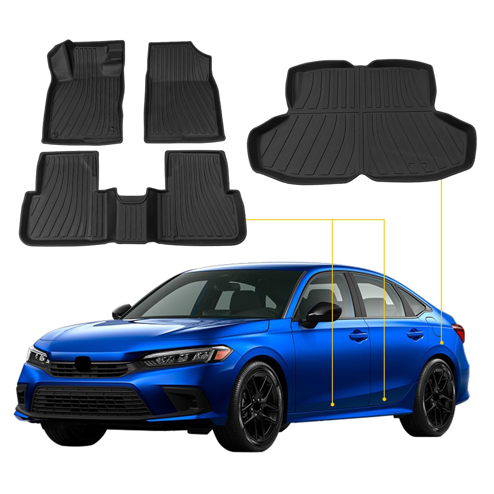 Maxzina Floor Mats Compatible with 2022-2025 Honda Civic Sedan (Not for Hatchback) Floor Mats Trunk Mat Cargo Mat Cargo Liner Al