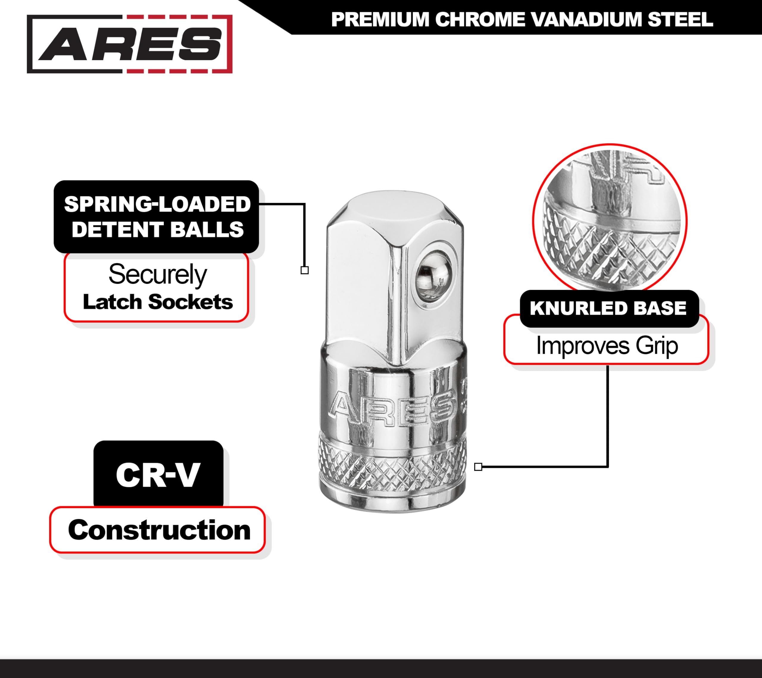 Ares 70007-4-Piece Socket Adapter And Reducer Set - 1/4-Inch, 3/8-Inch, & 1/2-Inch Ratchet/Socket Set Extension/Conversion Kit -