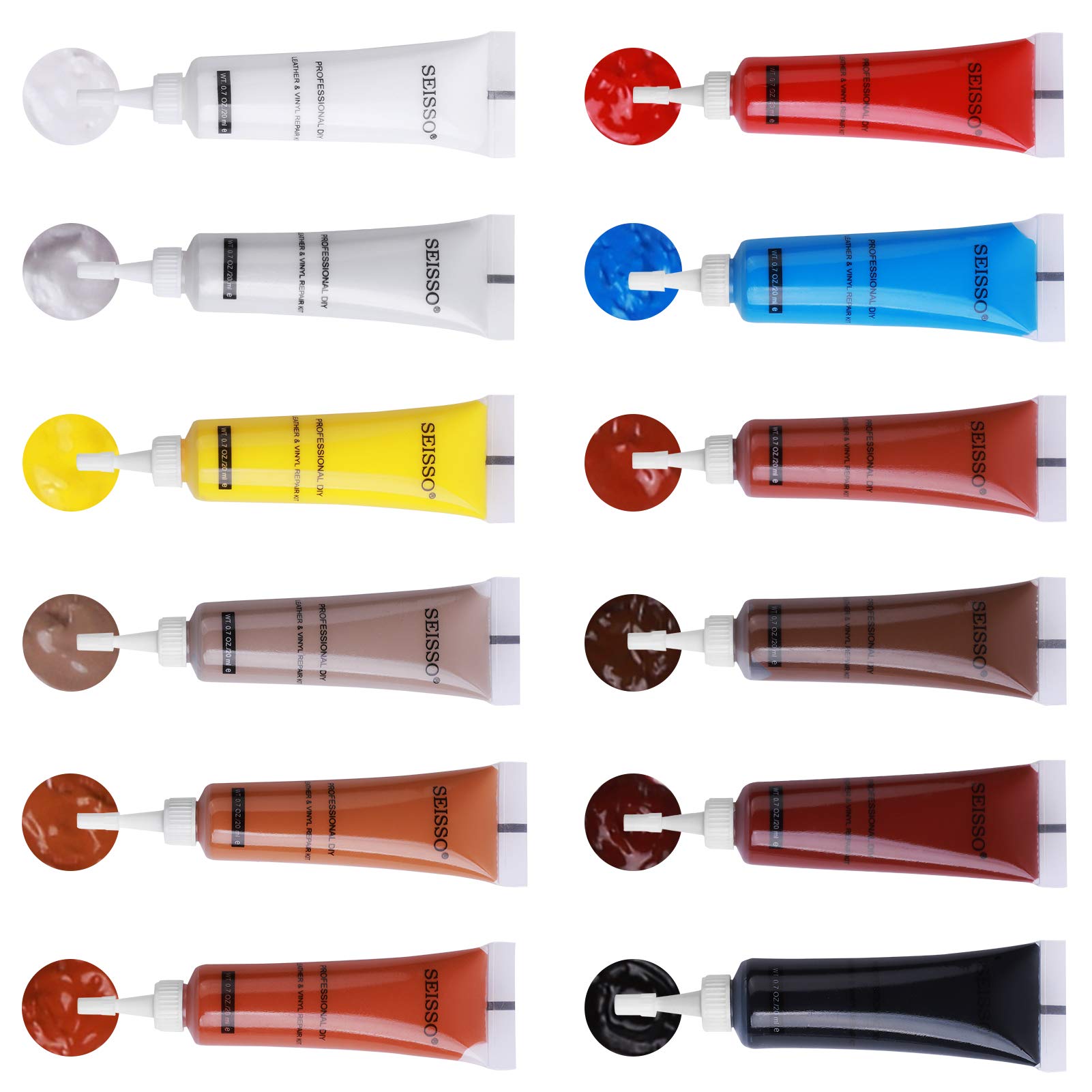 SEISSO 12 Colors Leather Repair Kit - Restore Furniture, Car Seats, Couches, Shoes, Vinyl, Genuine Italian Leather, Paint for Scratches & Tears