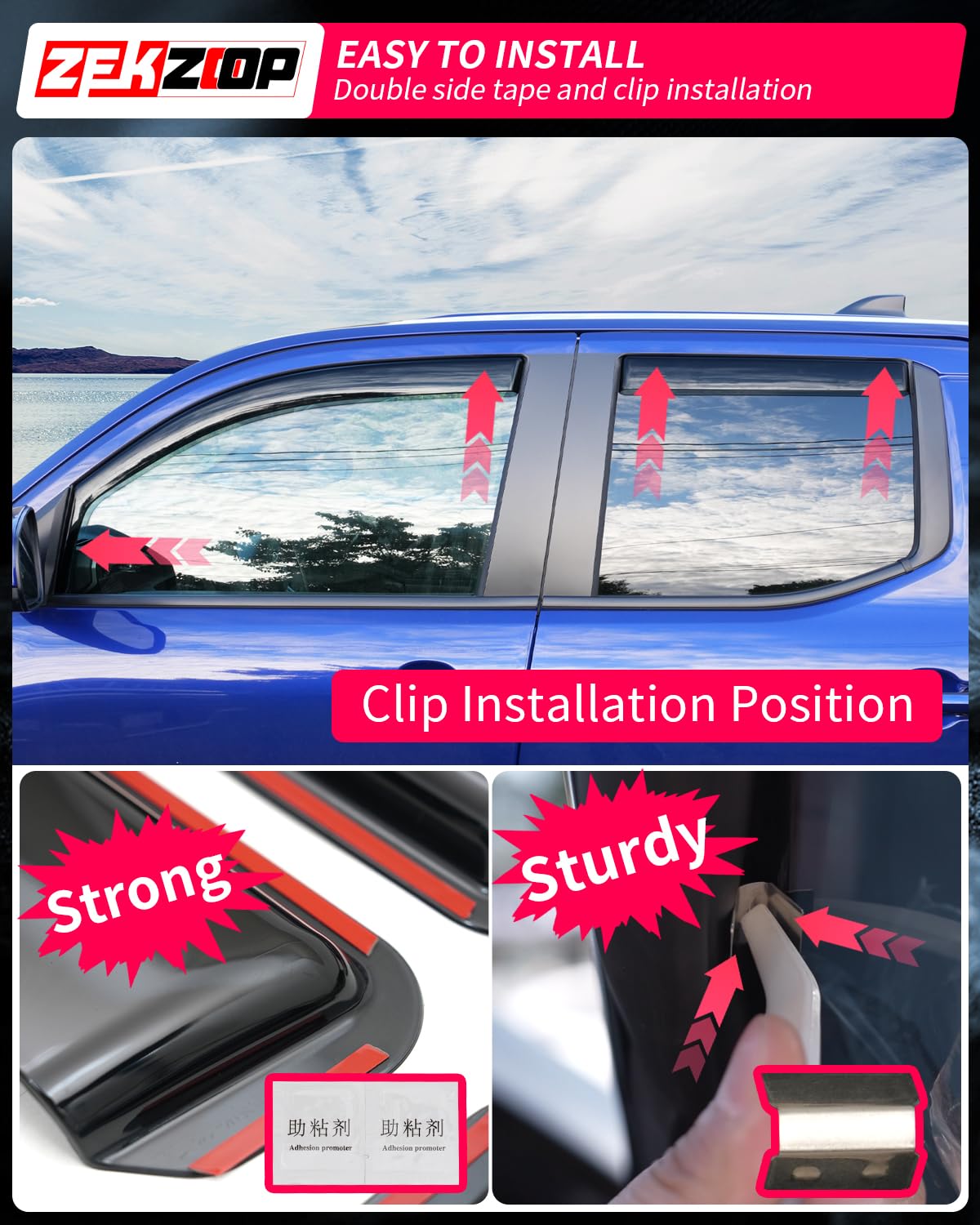 Zekzoop Visor Rain Guards Compatible with 2024 2025 Toyota Tacoma Front and Rear in-Channel Window Visors Wind Deflectors Weathe