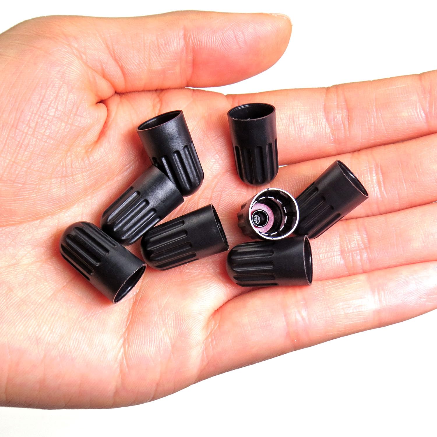 8 Pack Black Plastic Tire Valve Stem Caps - Universal Long Air Valve Covers With Rubber Seal For Tpms And Tr20008 Rubber Valves