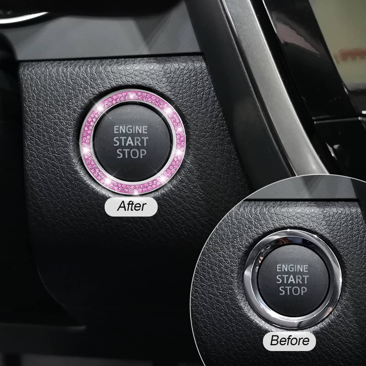Aukepo Car Bling Crystal Rhinestone Engine Start Ring Decals, 2 Pack Car Push Start Button Cover/Sticker, Key Ignition Knob Bling Ring, Sparkling Car Interior Accessories For Women (Purple)