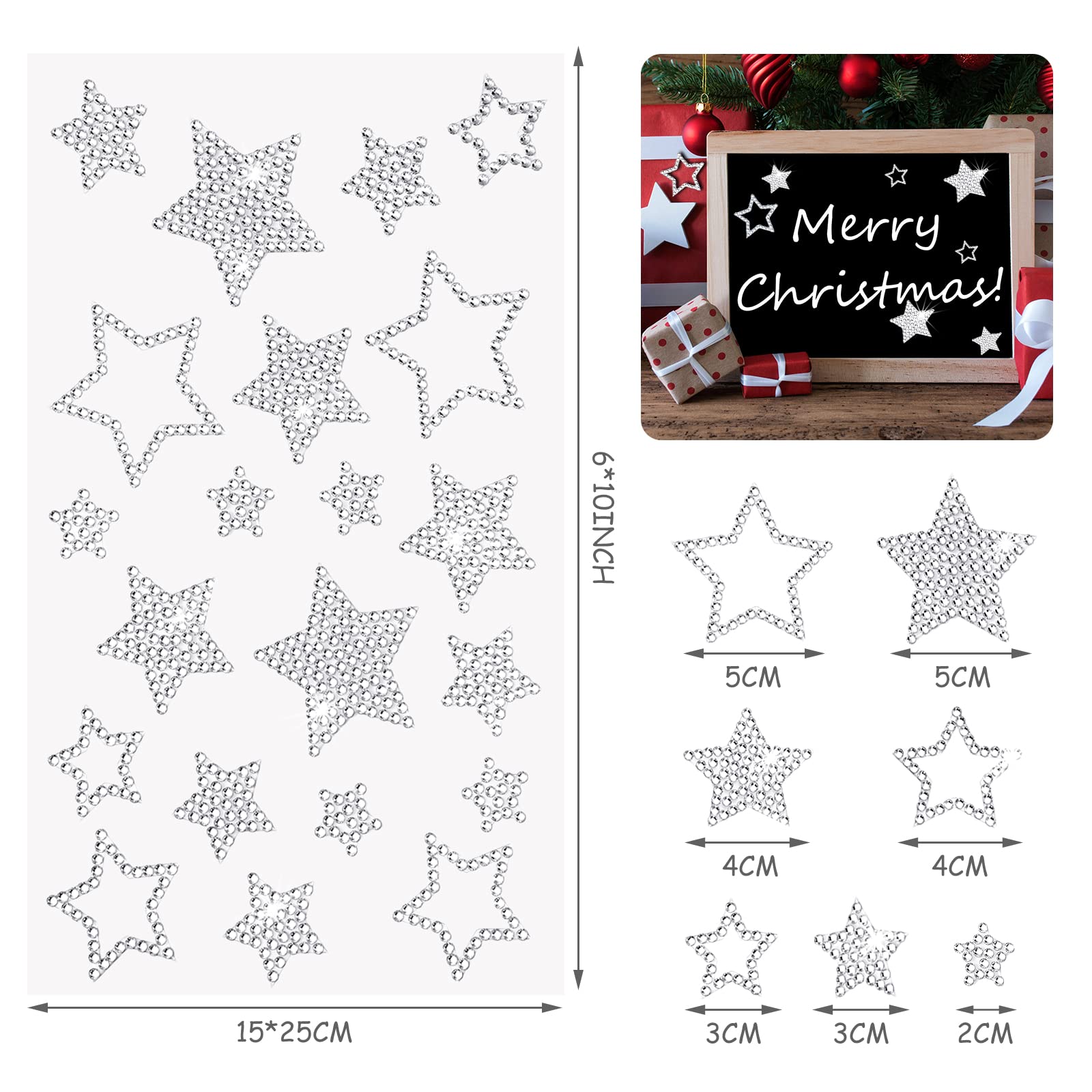 Epakh 84 Pieces Rhinestone Star Stickers, Silver Glitter Bling Sticker Self Adhesive Crystal Star Sticker For Winter Holiday Pac