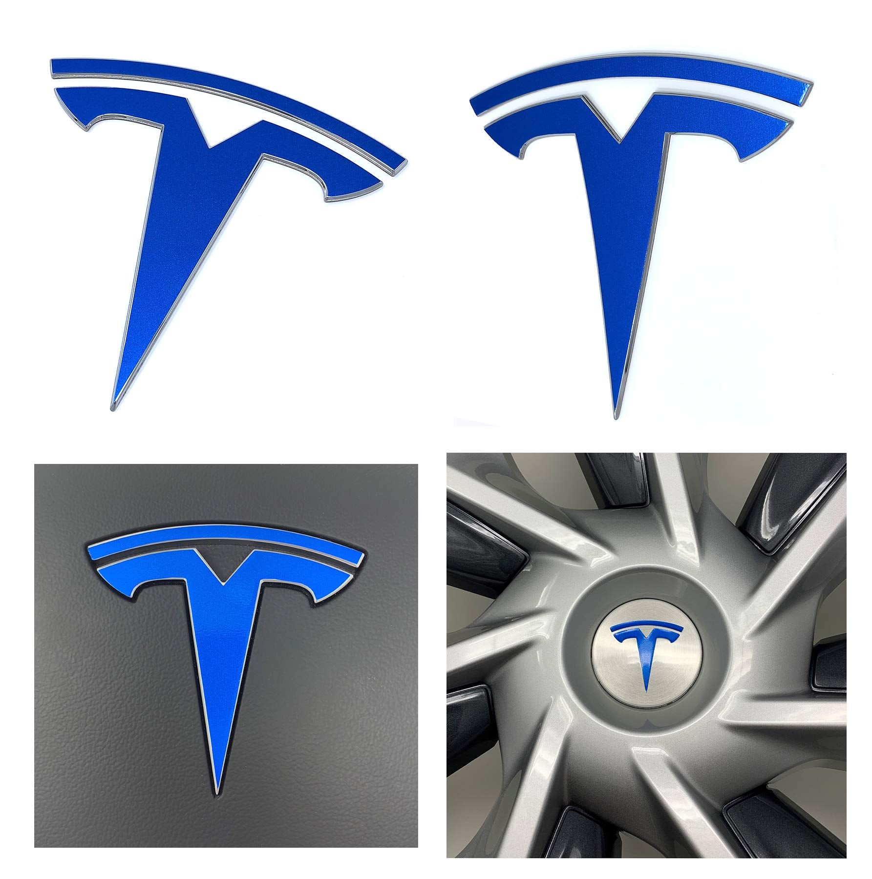 Logo Decal Wrap For Tesla Model Y, 11-Pc Set (Gloss Blue)