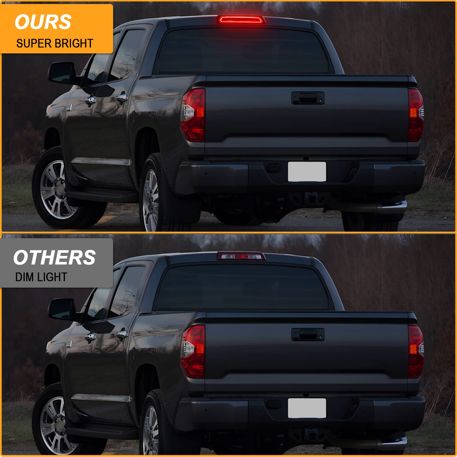 R&F Auto F1 Style Strobe Led Smoked Lens Third Brake Light Replacement For Tundra 2007-2021 Roof Cargo Light Pickup Trucks Chmsl Center High Mount Stop Lamp, Replace Oem# 81570-0C050, 81570-0C051