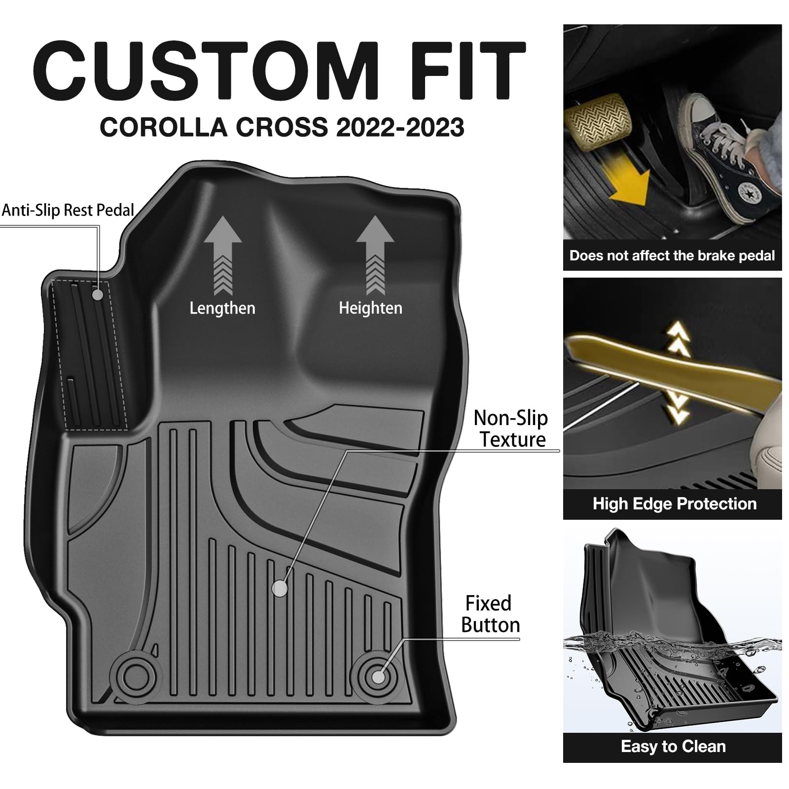 Aomsazto All Weather Floor Mats Compatible With 2022-2025 Toyota Corolla Cross Fwd, Heavy Duty Tpe All Weather Car Floor Mats, A