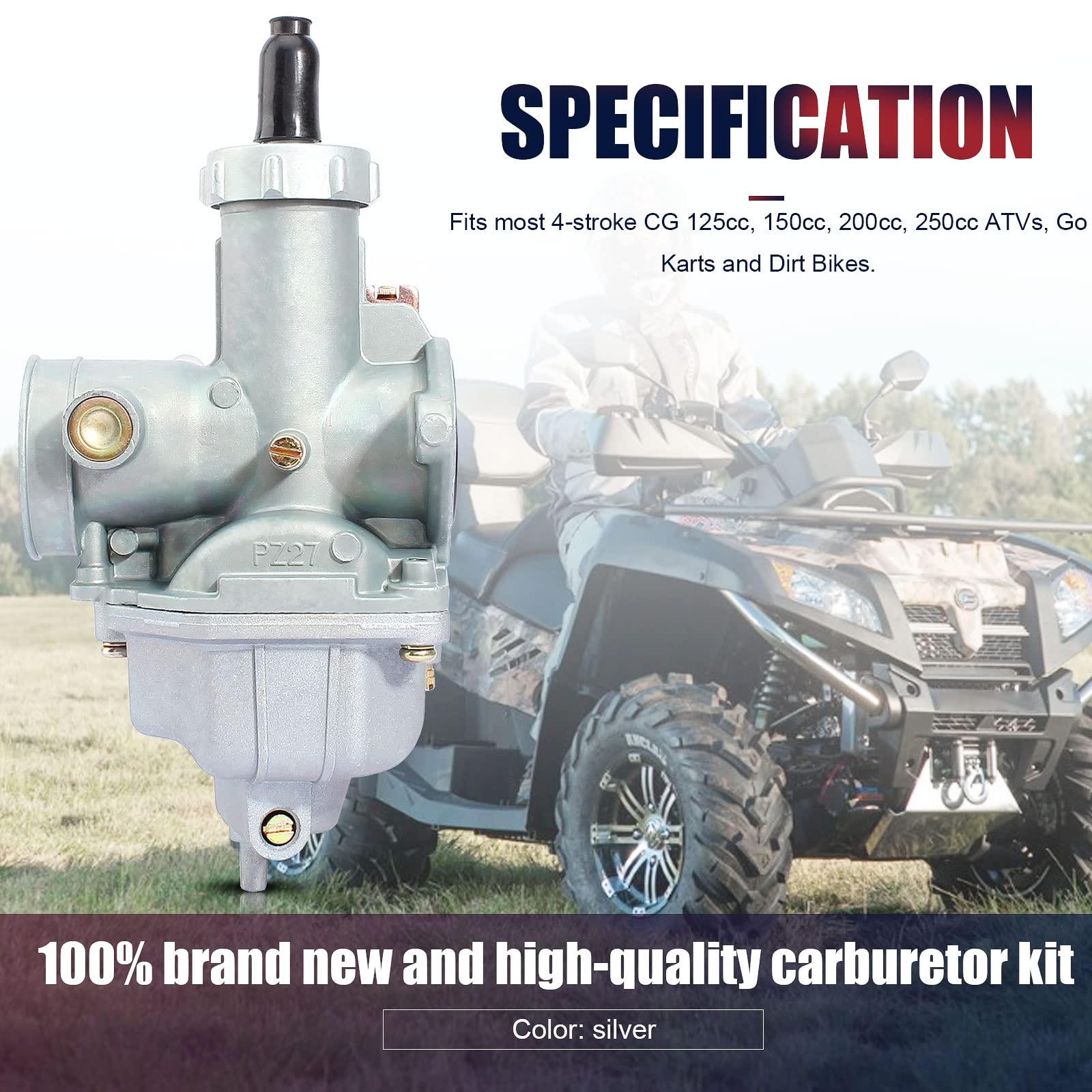 Qazaky Pz27 Carburetor For 125Cc 150Cc 200Cc 250Cc 4-Stroke Engine Cg Atv Go Kart Dirt Bike Quad Taotao Zongshen Lifan Sunl Buya