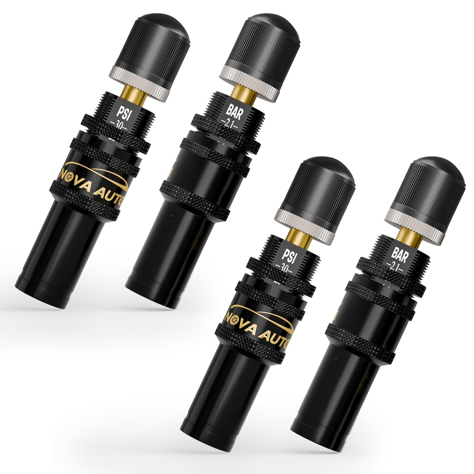 NOVA AUTO 4PCS Adjustable Auto-Stop Tire Deflator Kit 10-30 PSI, Air Down Tire Deflators Offroad Accessories 4x4, Screw-on Air D