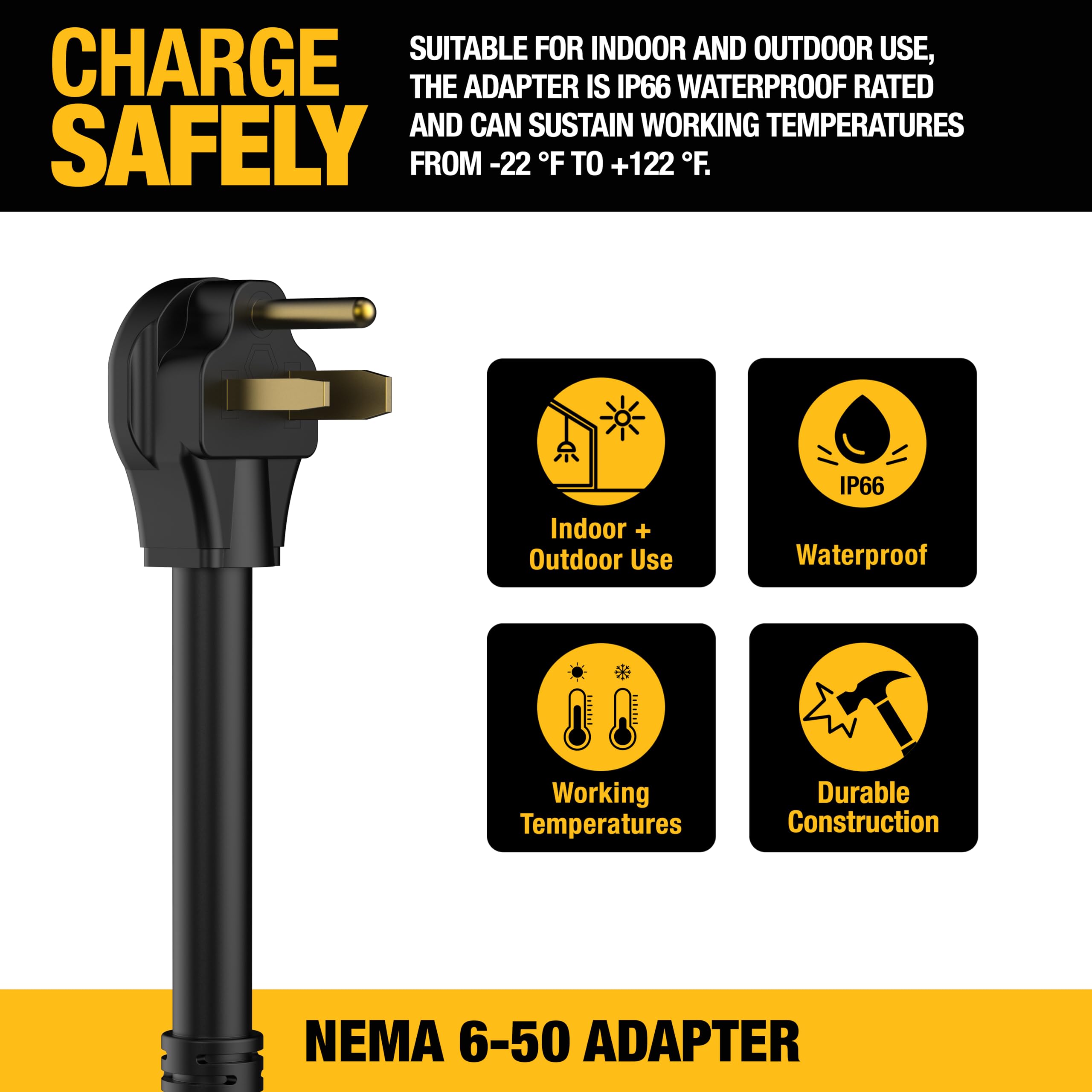 DEWALT NEMA 6-50 Adapter, 32A/2400V, Compatible 32 Amp Portable EV Charger, High Power Connector, Easy to Connect, No Tools Requ