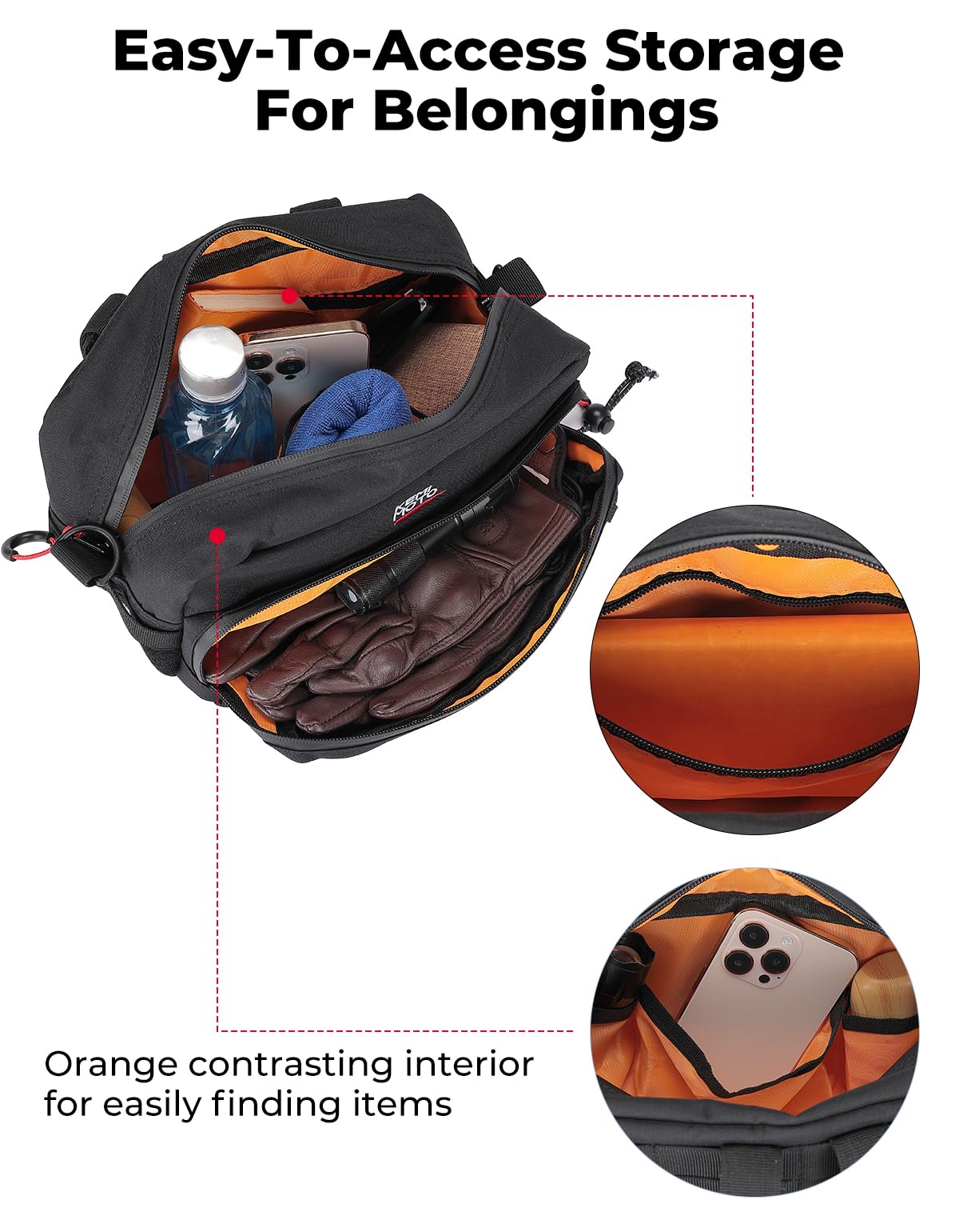 Kemimoto Motorcycle Handlebar Bag, Motorcycle Tool Bag,Black Sissy Bar Bicycle Handlebar Bag, Front Storage Accessory Bag For Cr