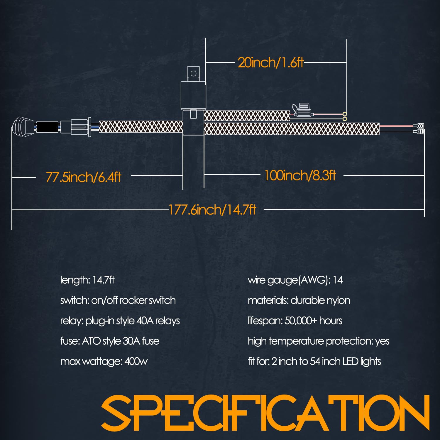 Wiring Harness 1 Lead, Nirider 12V 40A Rocker Switch Relay Fuse Nylon Wiring Harness Kit For Led Light Bars Fog Lights Work Ligh