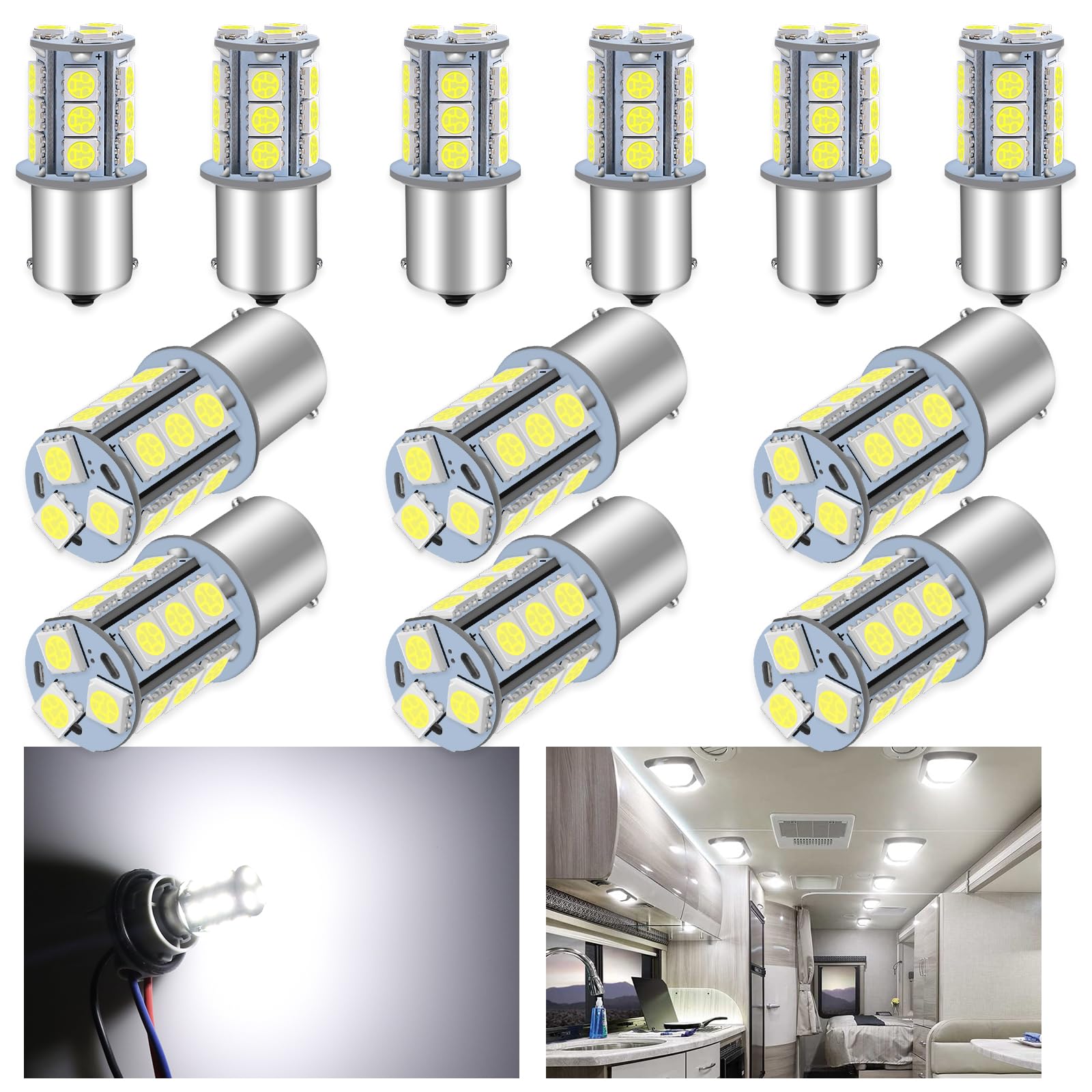 Alopee 12 Pack 1156 LED Bulb White 1141 LED Bulbs RV Interior Lights DC 12V 1156 Bulb Replacement for BA15S P21W 7506 1003 93 50