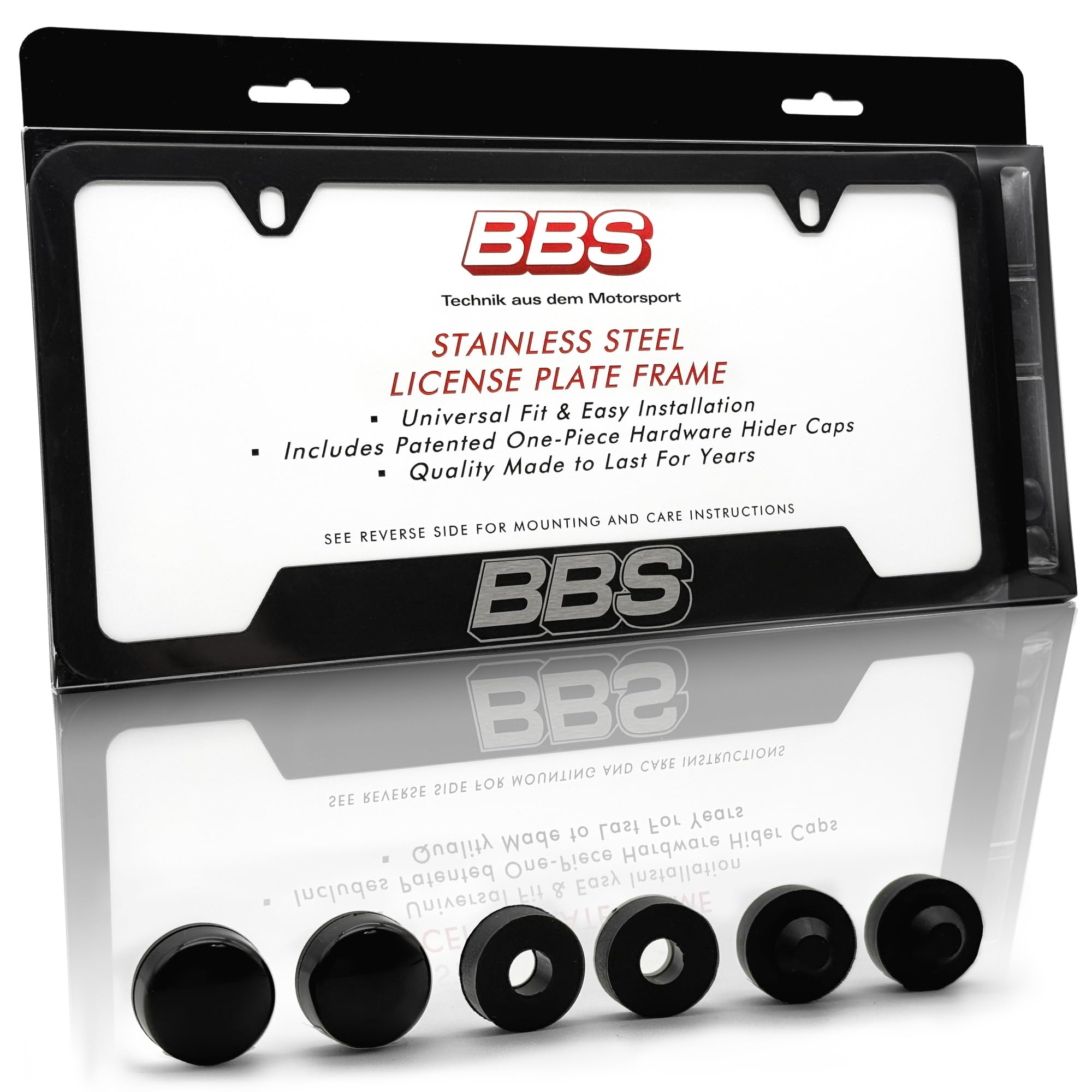 Patented 100% Genuine Bbs License Plate Frame Black Stainless Steel | Pack Of 1 | Black License Plate Cover For Car Tag Frame Me