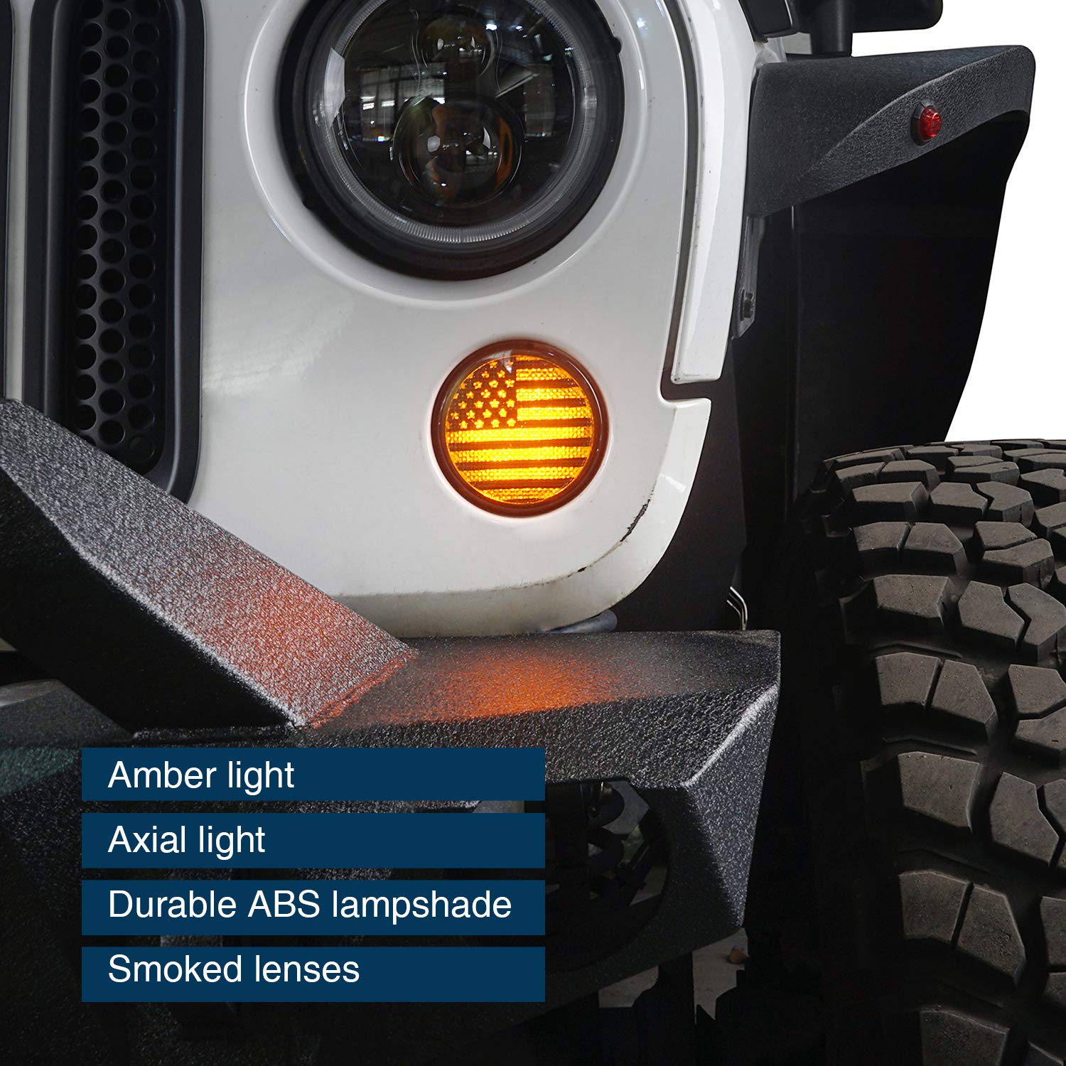 V8 God Turn Signal Front Lights Smoked Amber Led Indicator Blinker For Jeep Wrangler Jk & Unlimited 2007-2018 - Us Flag