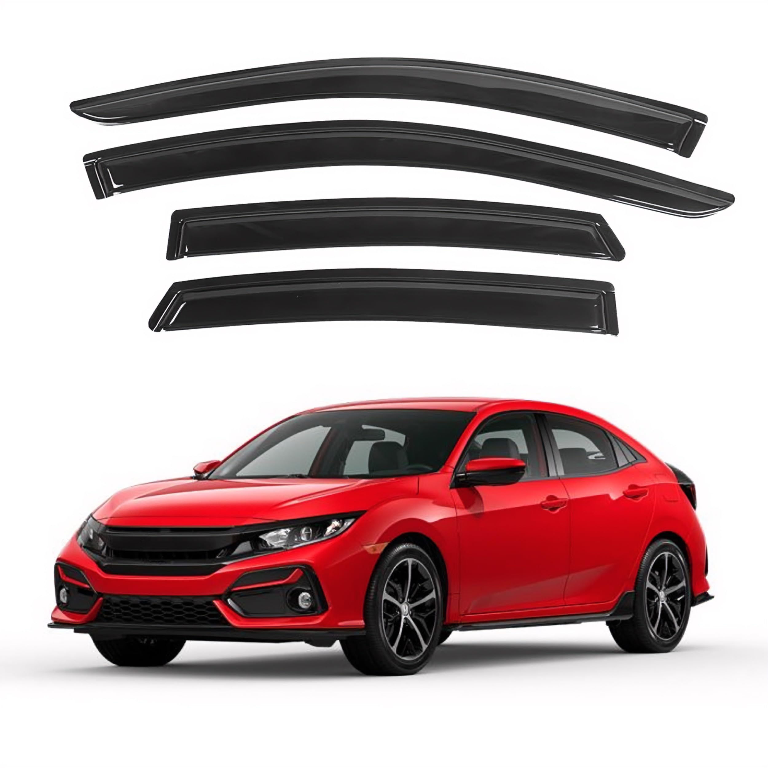 Ig Window Visor For Honda Civic Hatchback 2016-2021, Rain Guard Tape-On Wind Side Vent Window Deflector Mugen Style, 2016 2017 2