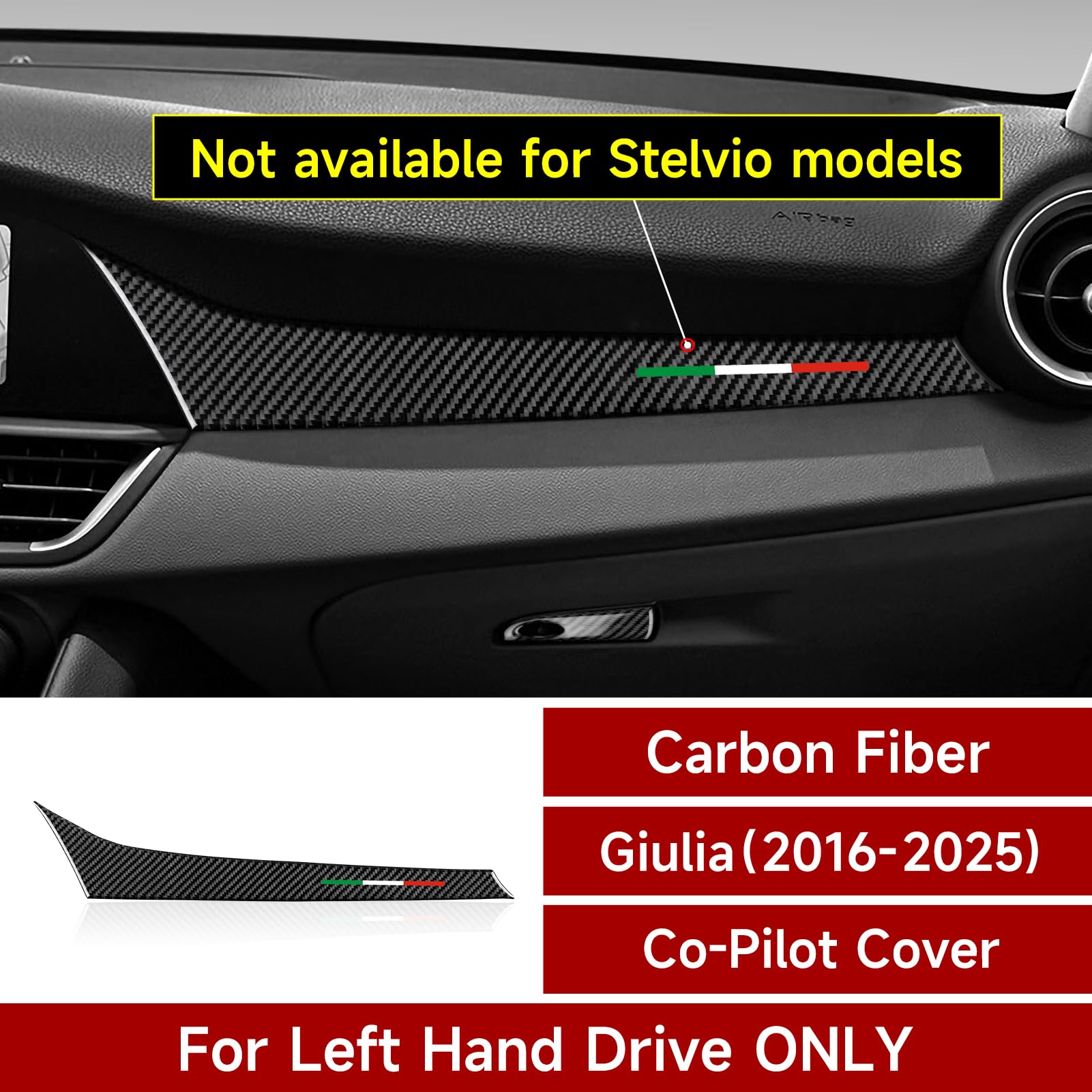 Car Trim Carbon Sticker Decal Co-Pilot Cover Passenger Decor Fits For Alfa Romeo Giulia 2016 2017 2018 2019 2020 2021 2022 2023