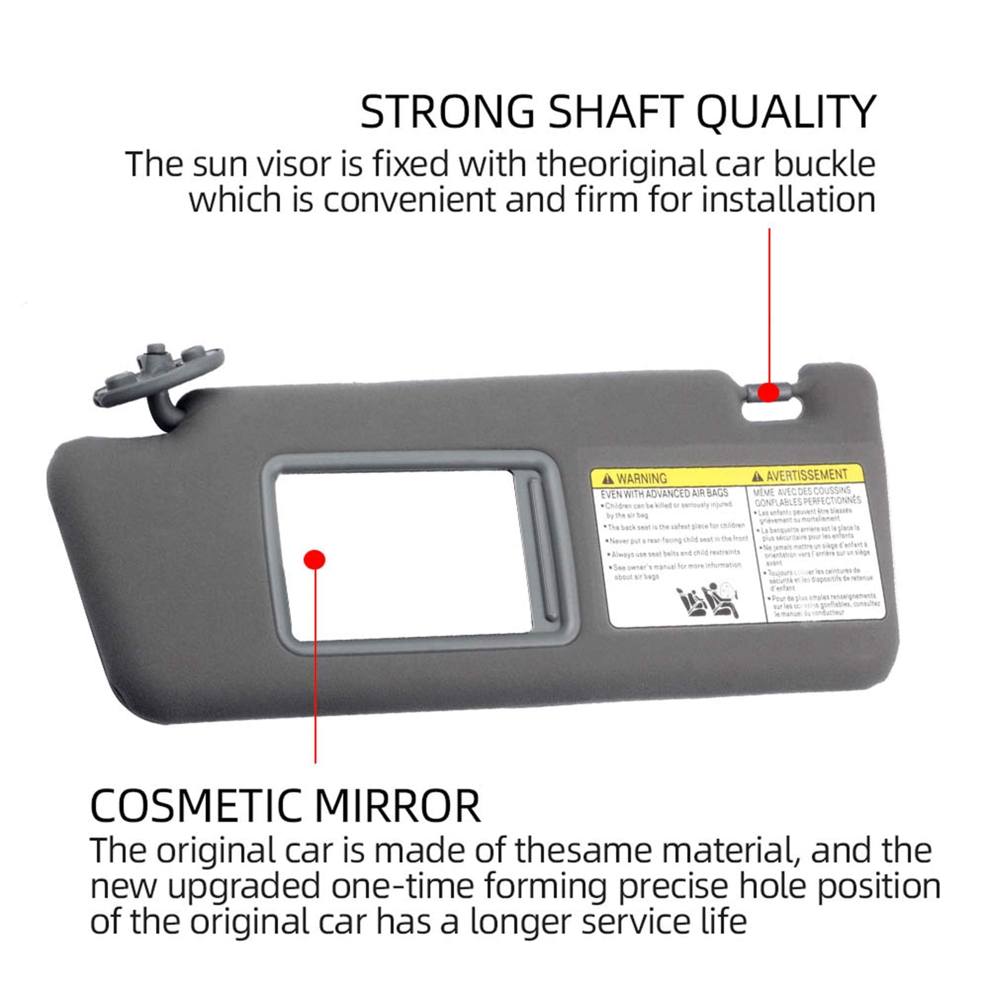 Dasbecan Left Driver Side Gray Sun Visor for Toyota Tacoma 2005-2012 - Compatible Replacement Part 74320-04181-B1