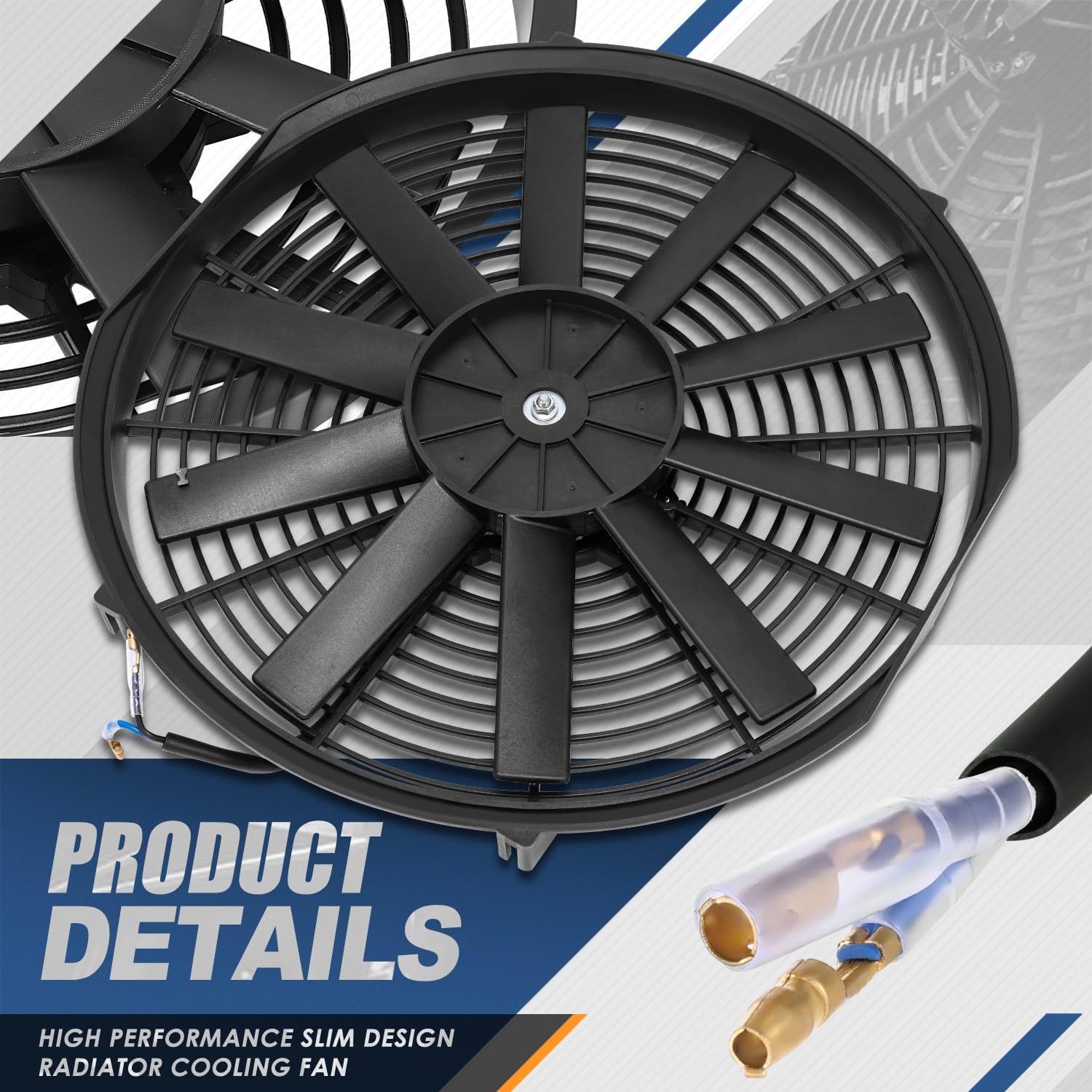 Auto Dynasty Universal 16 Inches High Performance Electric Slim Radiator Cooling Fan With Mounting Kit, (Pack Of 2) 12V, Black