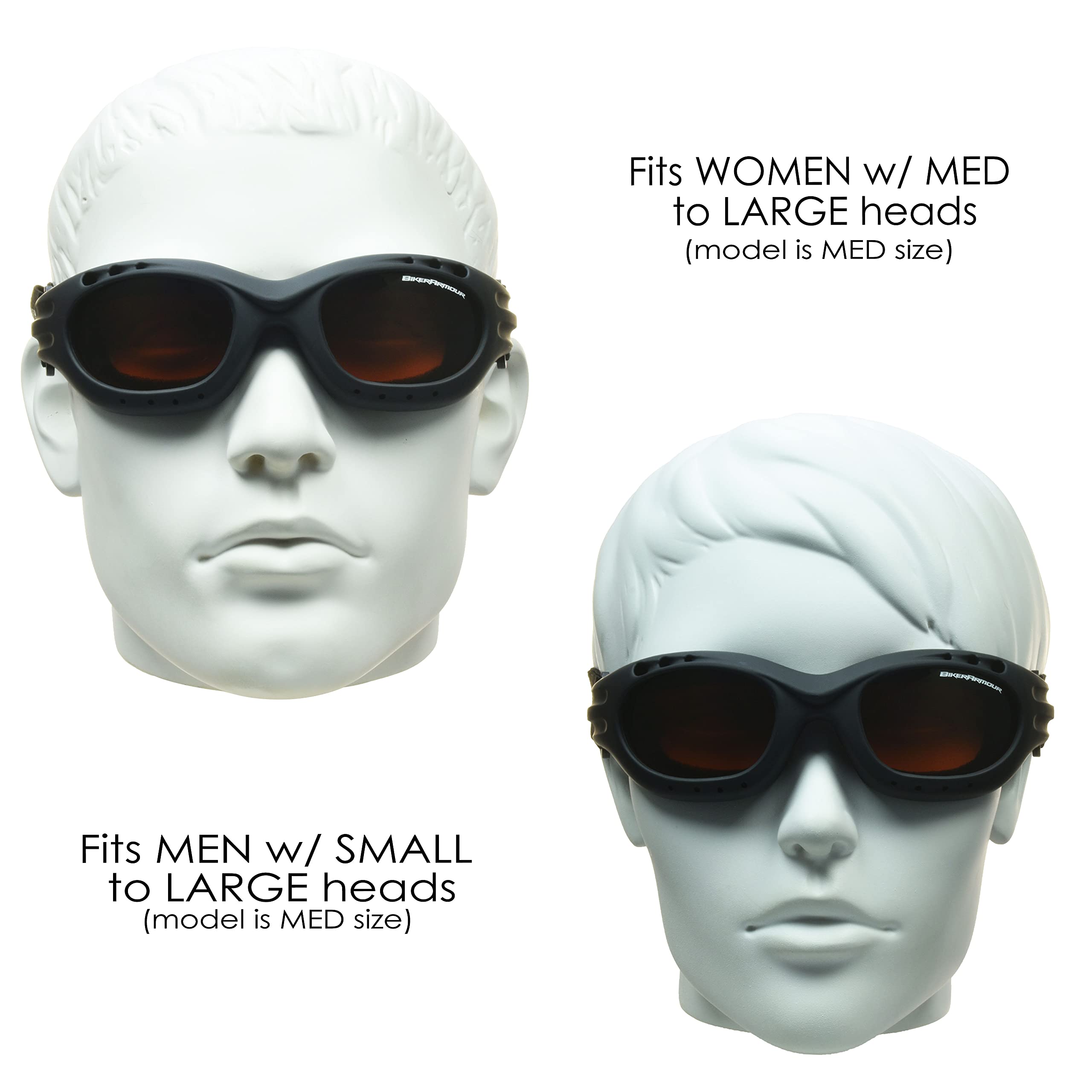 Bikershades Motorcycle Goggles Sunglasses Amber High Definition, Clear & Night Yellow Foam Cushion Adjustable Strap Ski Sky Divi