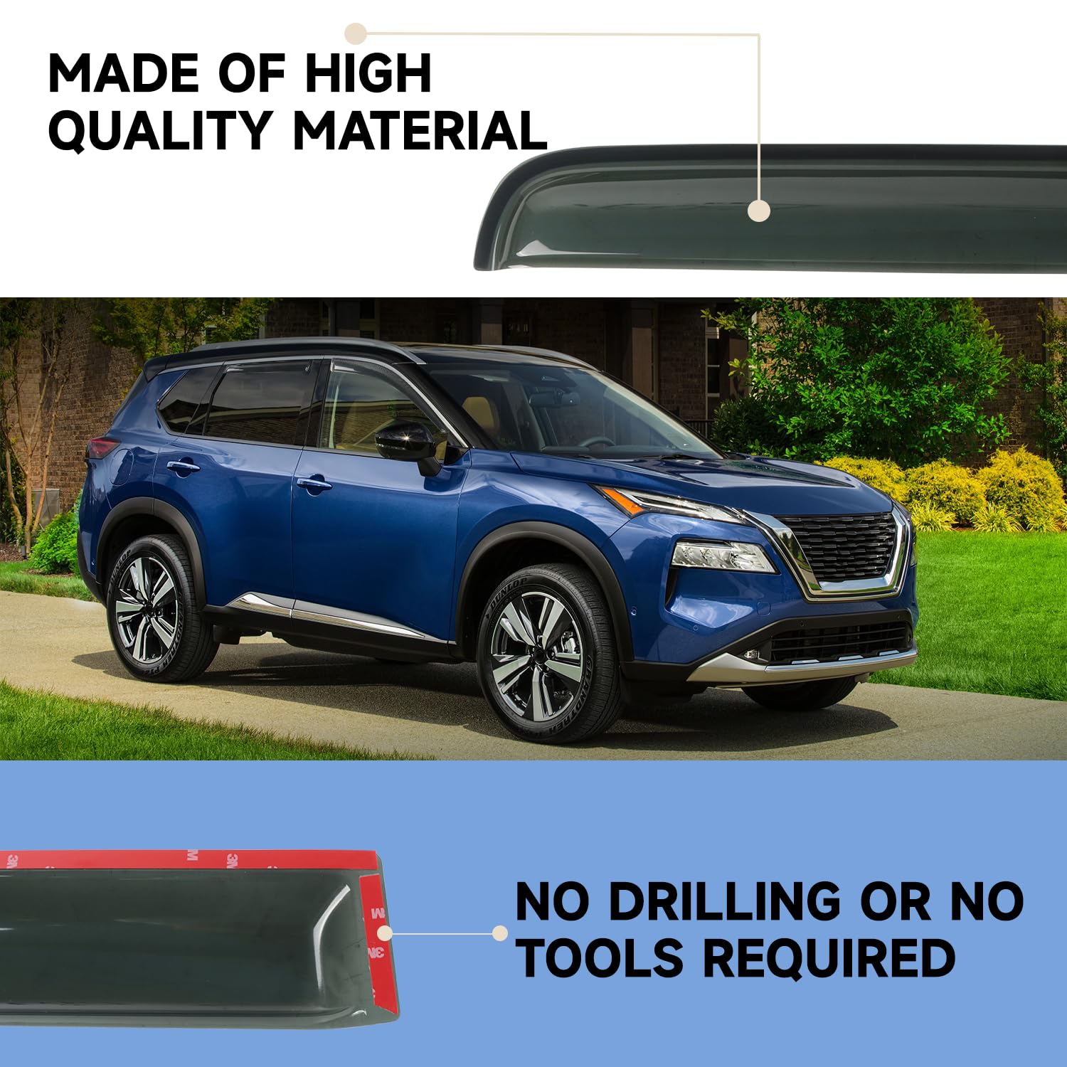 4 PCS Rain Guards Fit for 2021-2024 Nissan Rogue S, SV, SL, Platinum, Outside Mount Side Window Visor Deflectors, Smoke Tinted V